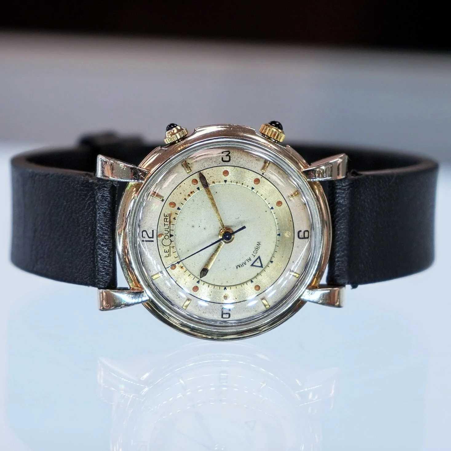 1950 Jaeger-LeCoultre Memovox Wrist Alarm Watch Two-Tone Dial 32mm Fancy Lugs - 10K GF Wristwatch - Image 7