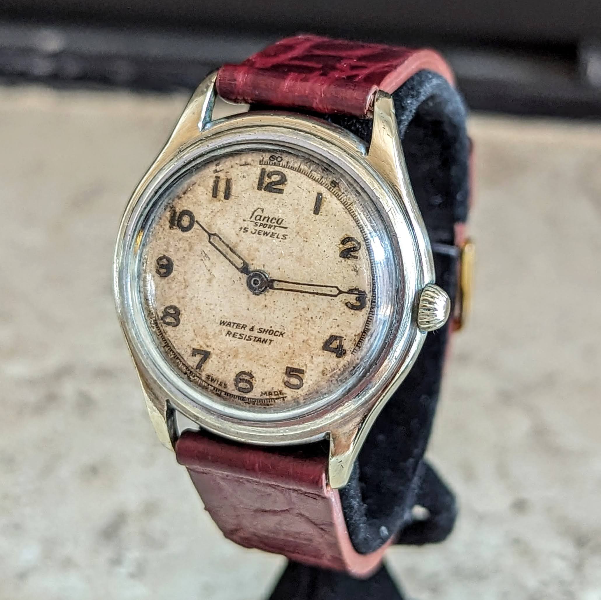1950's LANCO Sport Watch 15 Rubis Cal. 1064 Water & Shock Resistant Military Style Wristwatch - Image 2