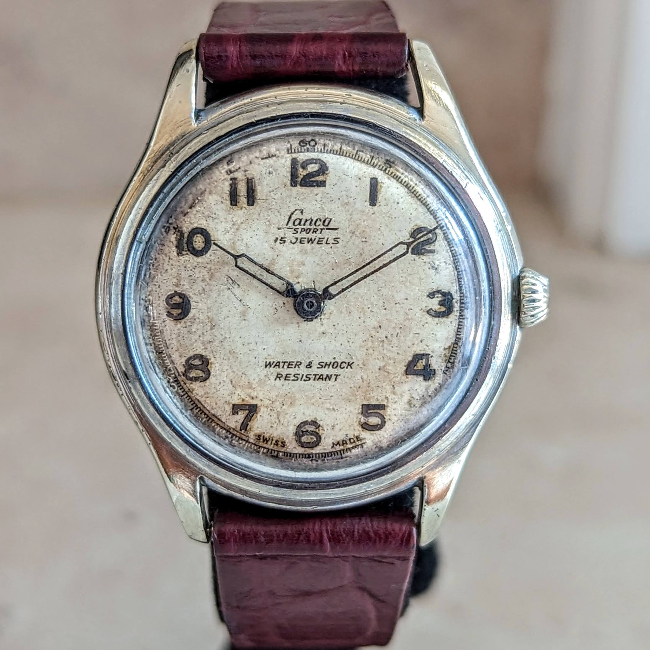 1950's LANCO Sport Watch 15 Rubis Cal. 1064 Water & Shock Resistant Military Style Wristwatch - Image 3