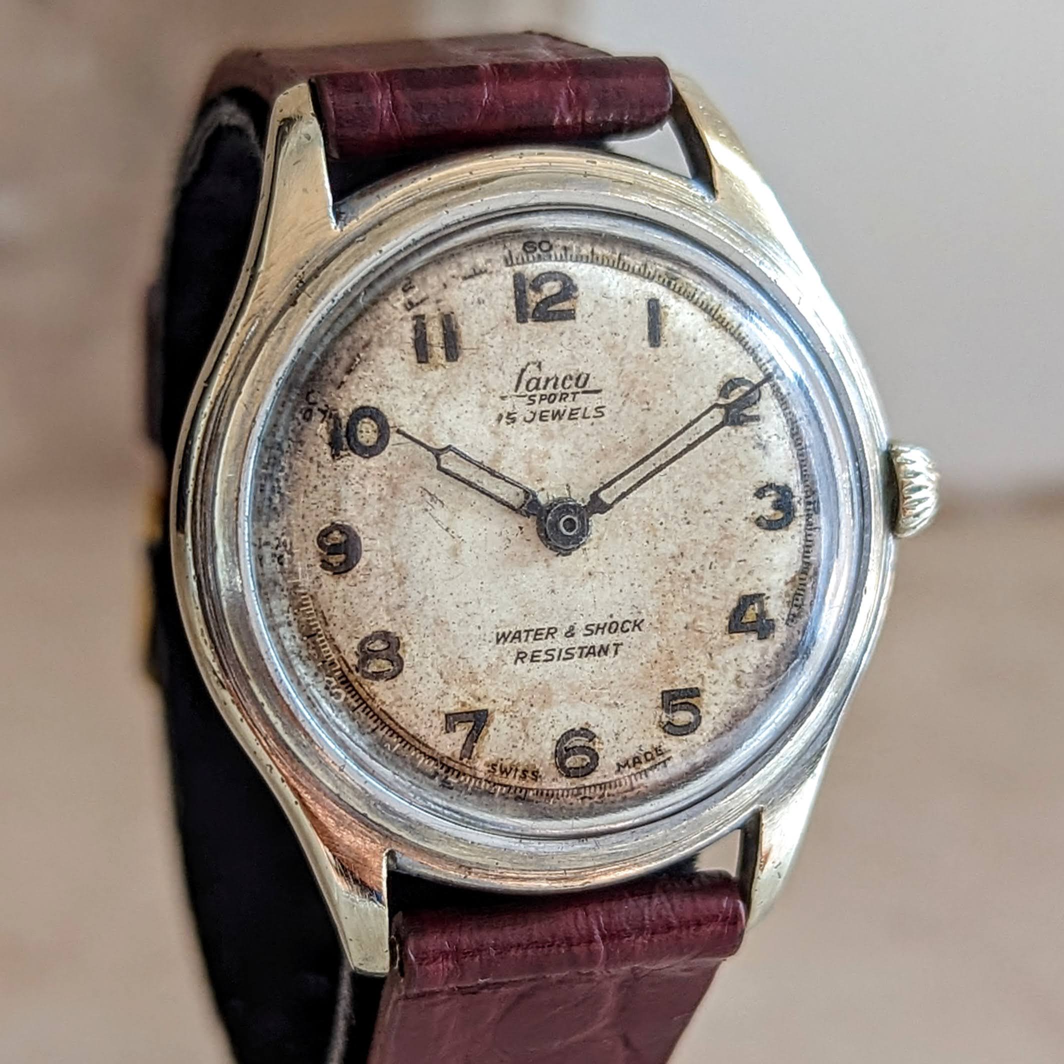 1950's LANCO Sport Watch 15 Rubis Cal. 1064 Water & Shock Resistant Military Style Wristwatch - Image 5