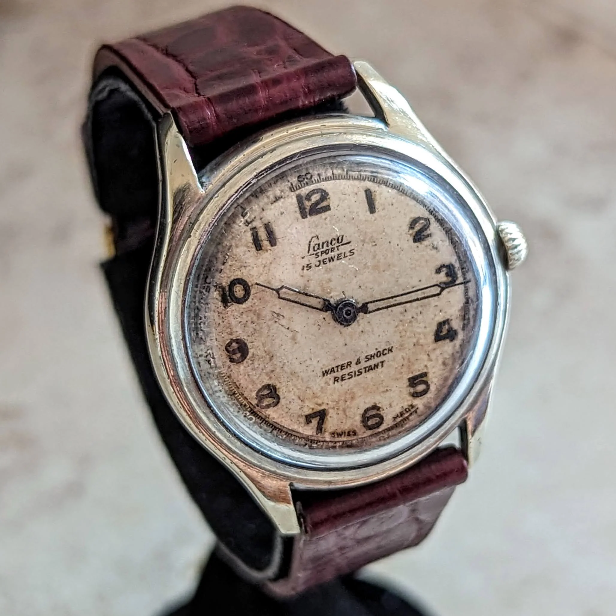 1950's LANCO Sport Watch 15 Rubis Cal. 1064 Water & Shock Resistant Military Style Wristwatch - Image 6
