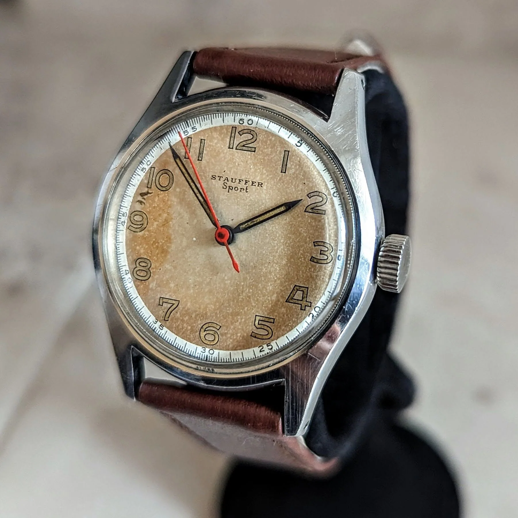 1950s STAUFFER Sport Wristwatch 17 Jewels Swiss Made Military Style Watch - Image 3