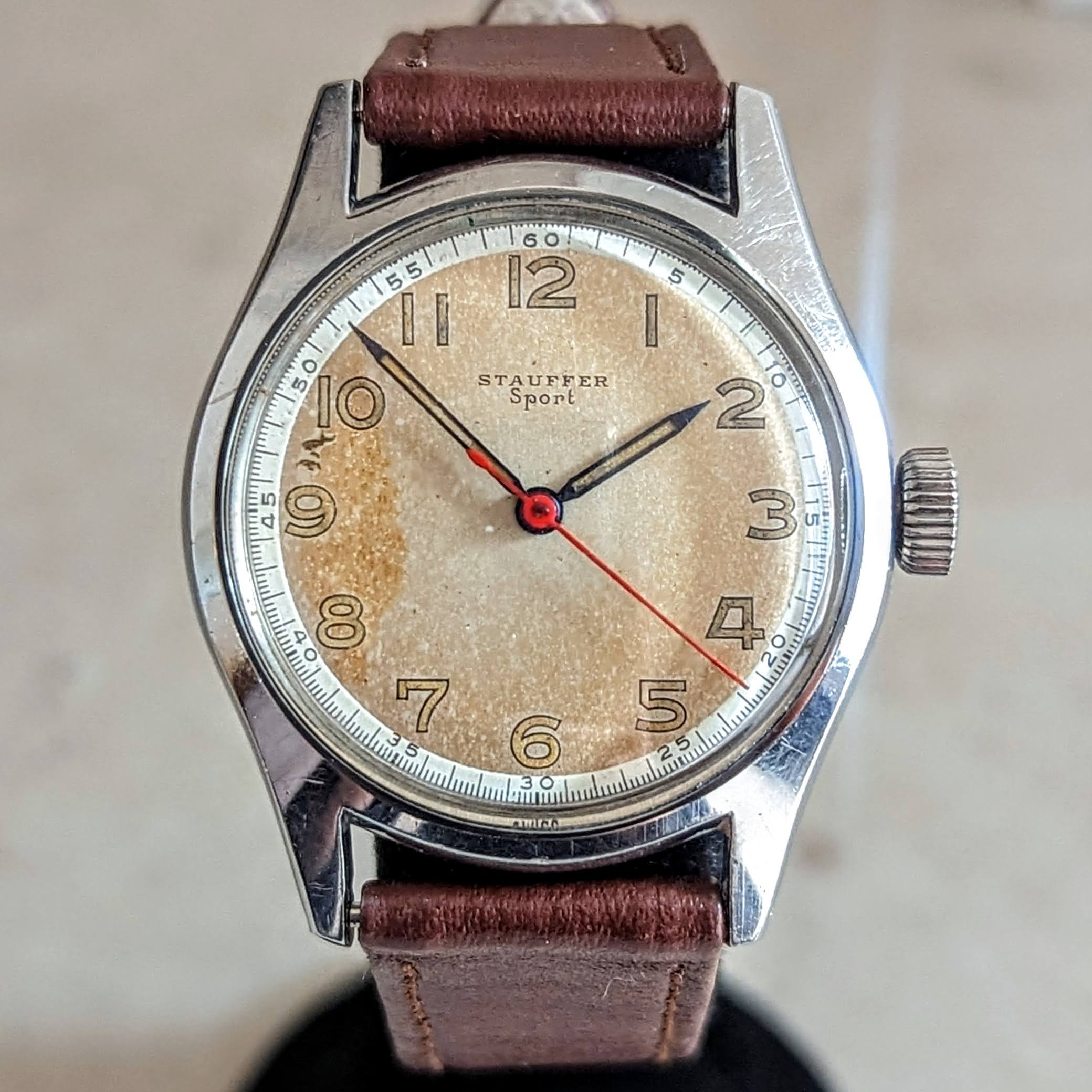 1950s STAUFFER Sport Wristwatch 17 Jewels Swiss Made Military Style Watch - Image 4