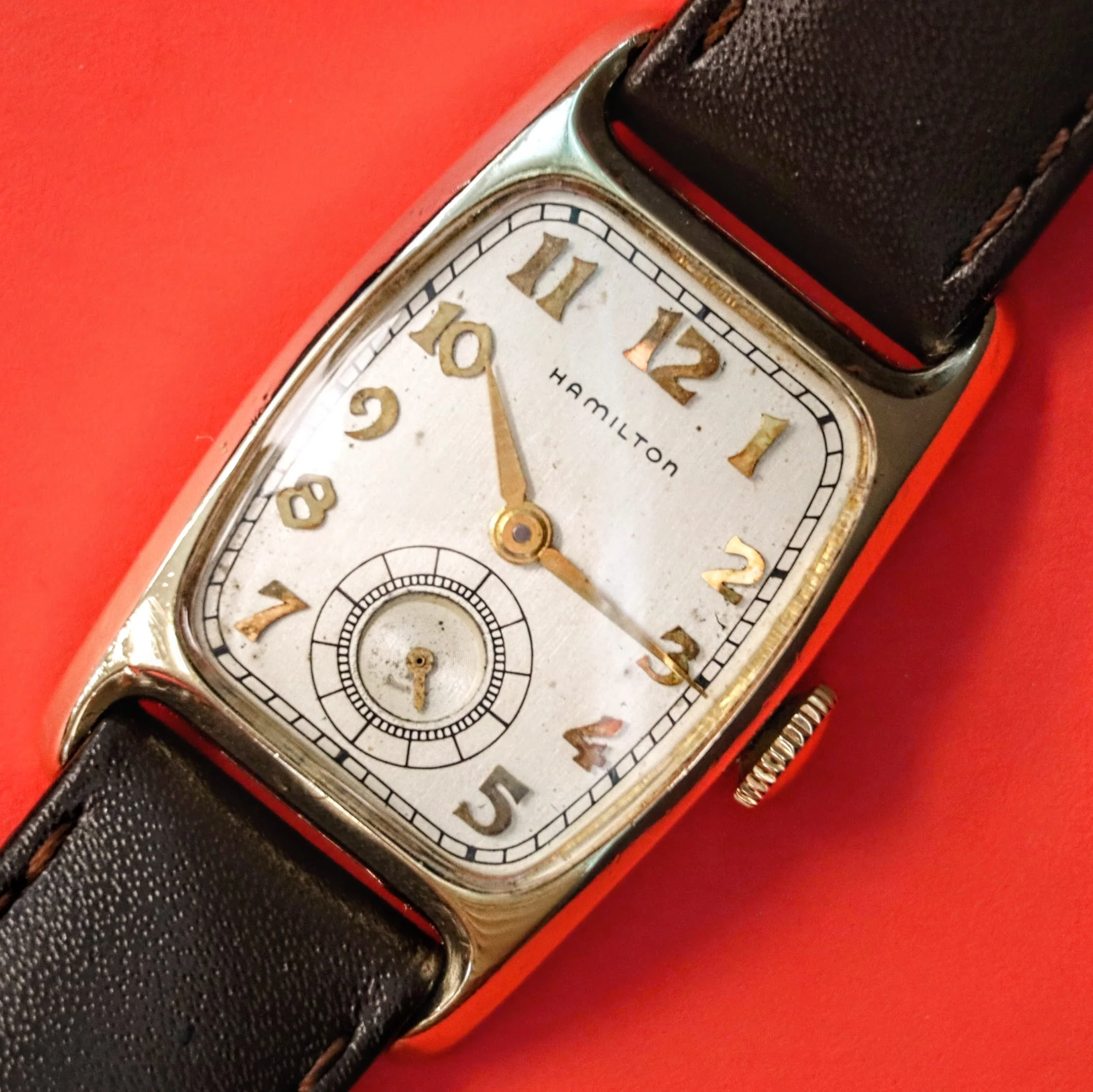 1952 HAMILTON Boulton-B Watch 19 Jewels Grade 754 Wristwatch 14K GF Tank Case - Image 9
