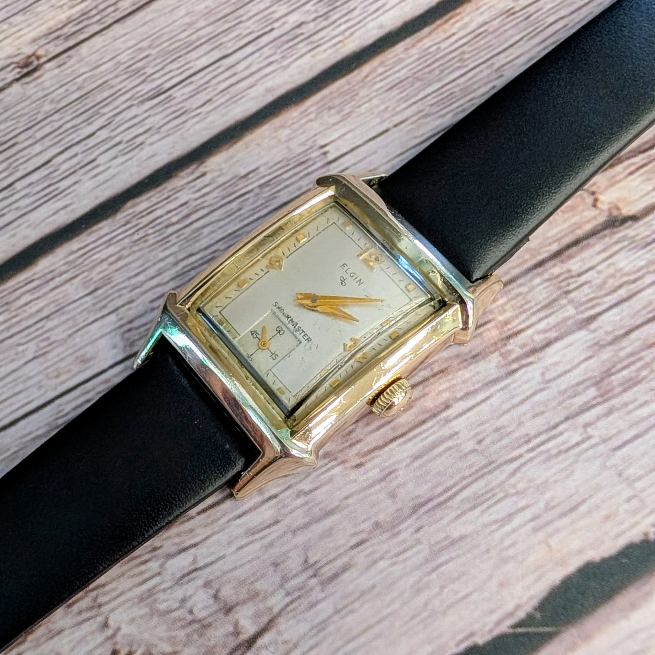 1953 Elgin DuraPower Edgewater Watch Cal. 674 17J Shockmaster Tank Case 6552 - Image 11