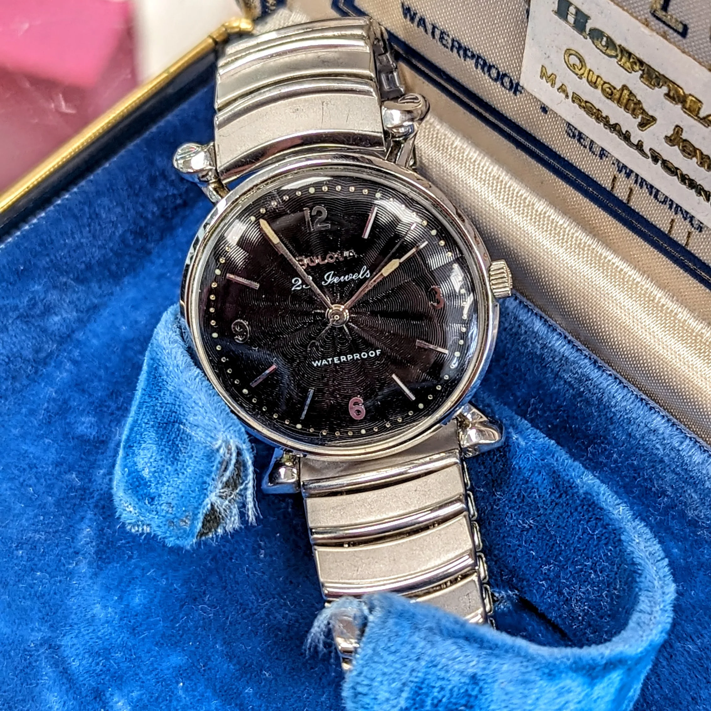 1960 BULOVA President "JW" 23 Jewels Waterproof Black Sunburst Dial - ALL ORIGINAL - Image 14