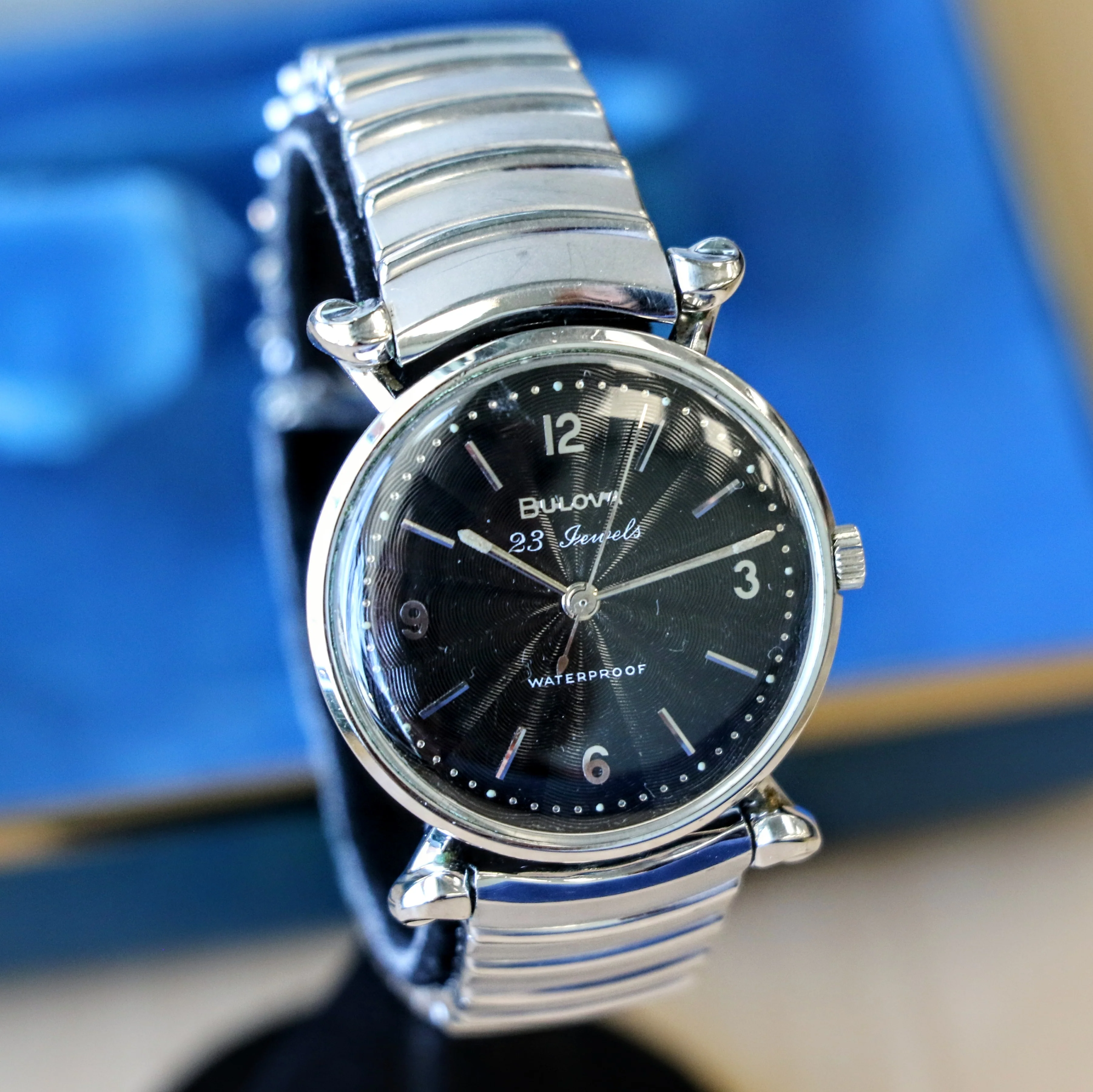 1960 BULOVA President "JW" 23 Jewels Waterproof Black Sunburst Dial - ALL ORIGINAL - Image 2