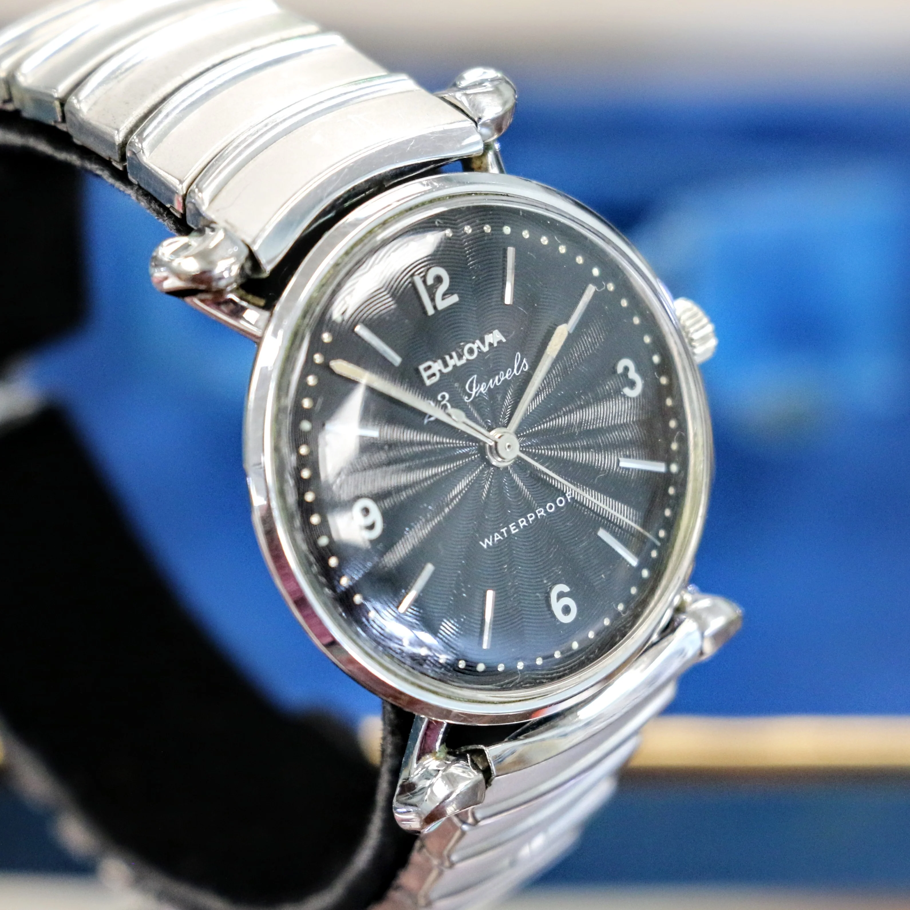 1960 BULOVA President "JW" 23 Jewels Waterproof Black Sunburst Dial - ALL ORIGINAL - Image 4