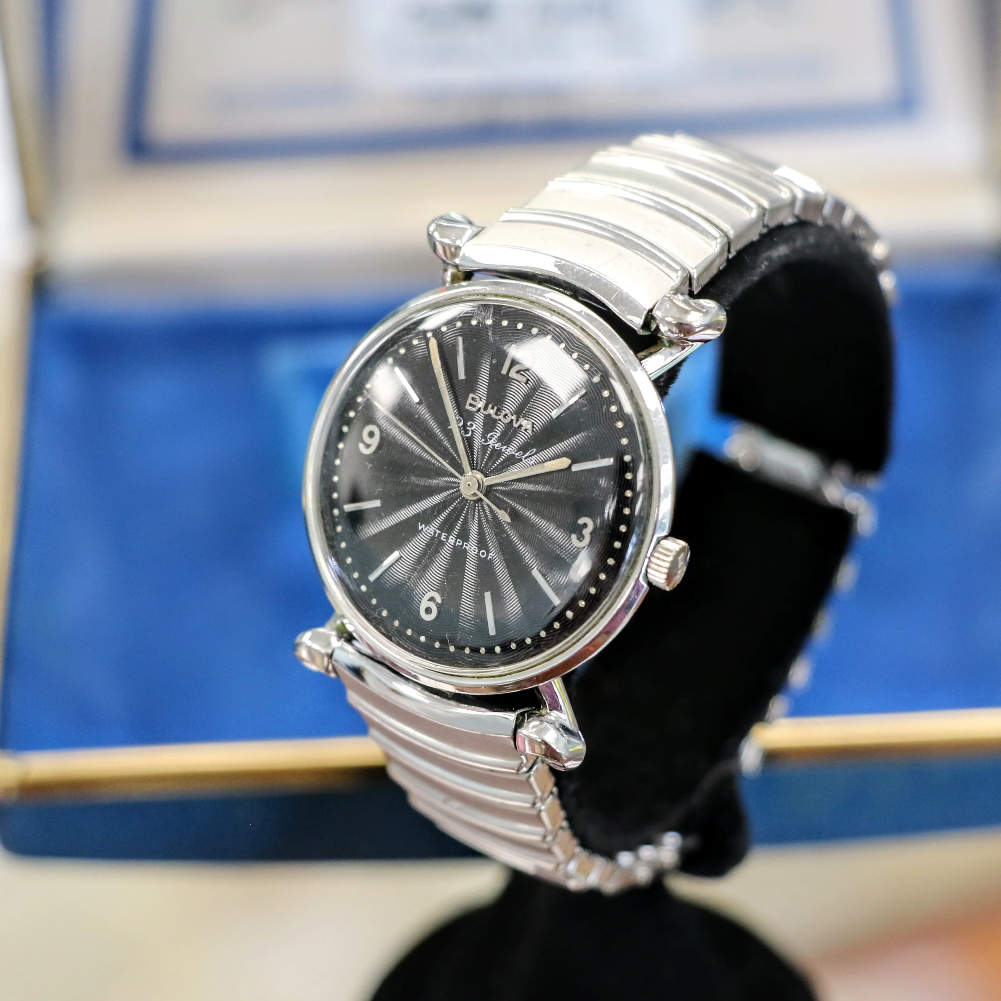 1960 BULOVA President "JW" 23 Jewels Waterproof Black Sunburst Dial - ALL ORIGINAL - Image 6