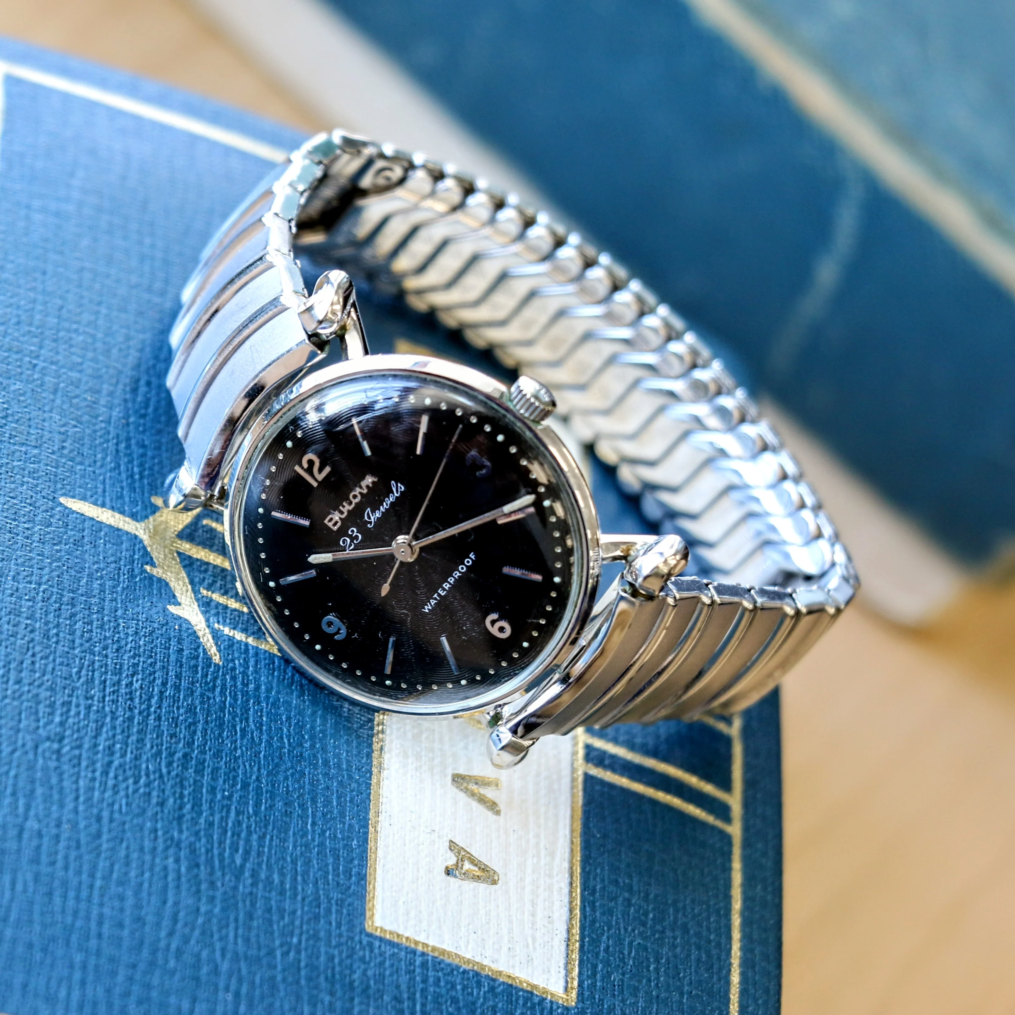 1960 BULOVA President "JW" 23 Jewels Waterproof Black Sunburst Dial - ALL ORIGINAL - Image 9