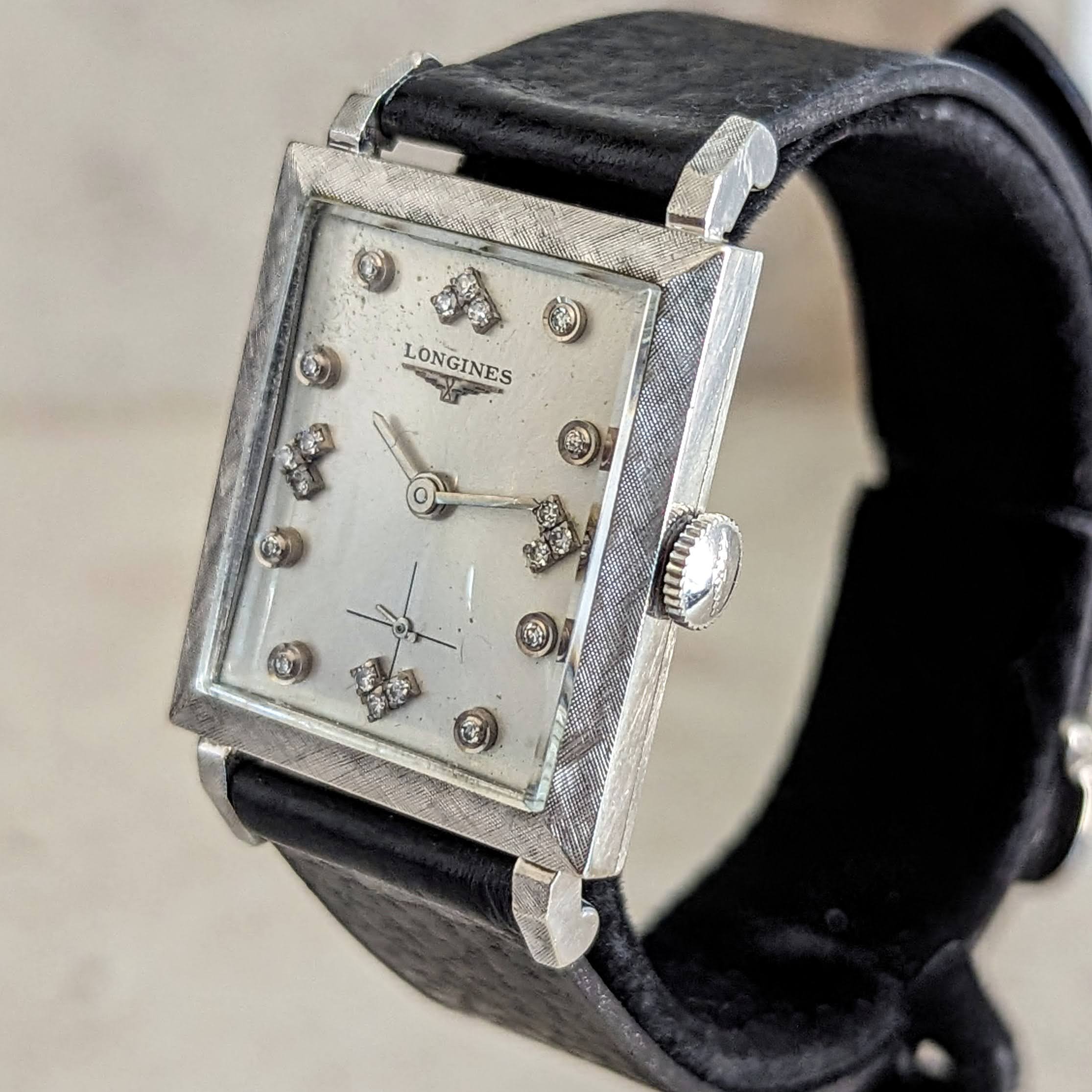 1960 LONGINES Wristwatch 14K White Gold - Diamond Dial 17 Jewels Cal. 370 Watch - Image 4