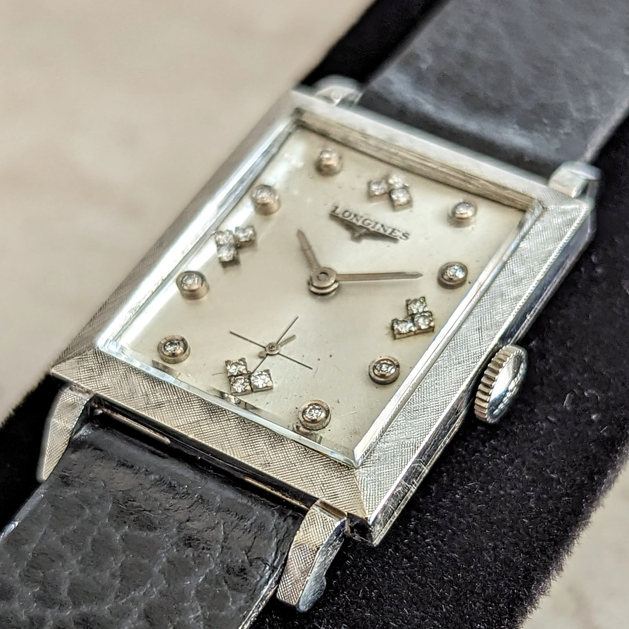 1960 LONGINES Wristwatch 14K White Gold - Diamond Dial 17 Jewels Cal. 370 Watch - Image 7