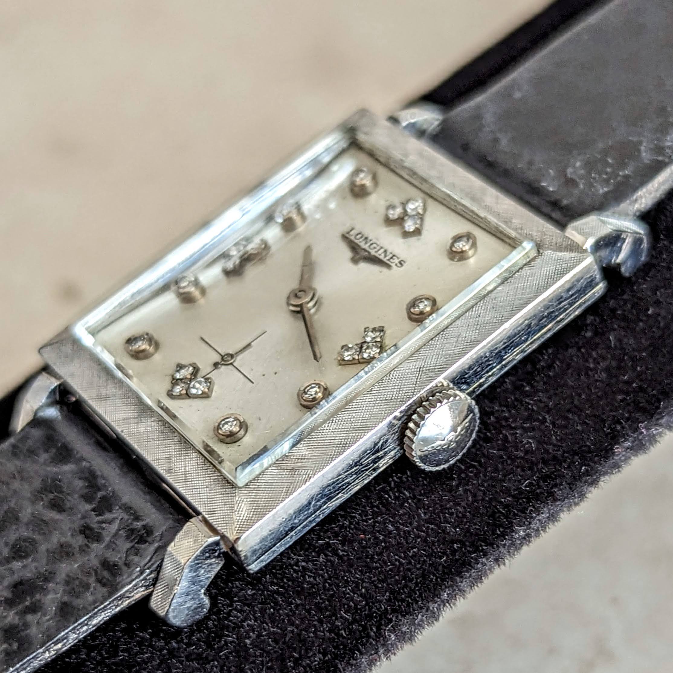 1960 LONGINES Wristwatch 14K White Gold - Diamond Dial 17 Jewels Cal. 370 Watch - Image 9