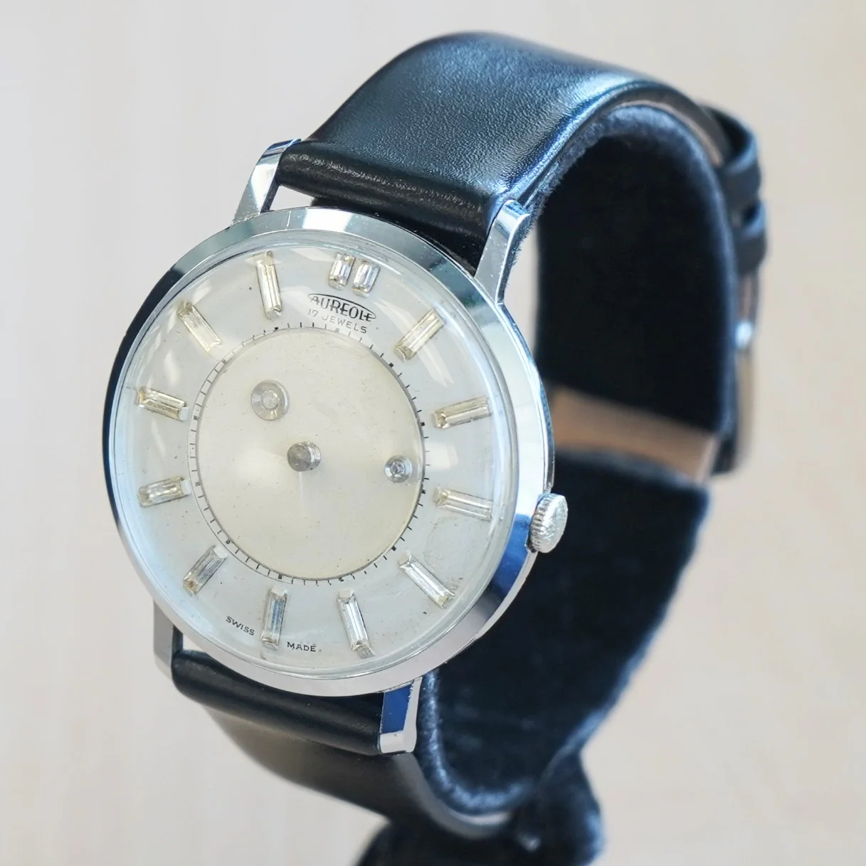 1960s AUREOLE Mystery Dial Watch 17 Jewels Diamond Dial Wristwatch Swiss Made - Image 5