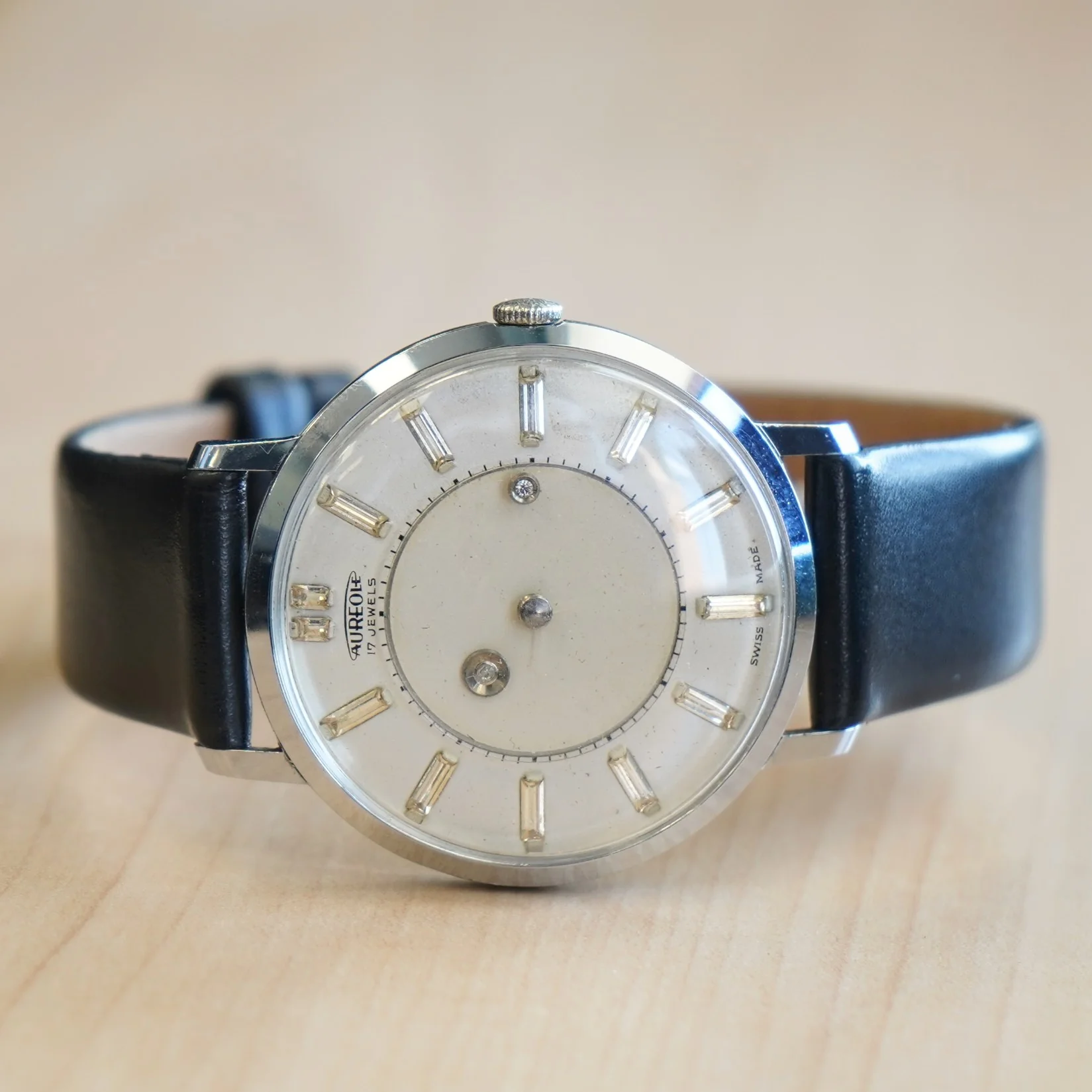 1960s AUREOLE Mystery Dial Watch 17 Jewels Diamond Dial Wristwatch Swiss Made - Image 7
