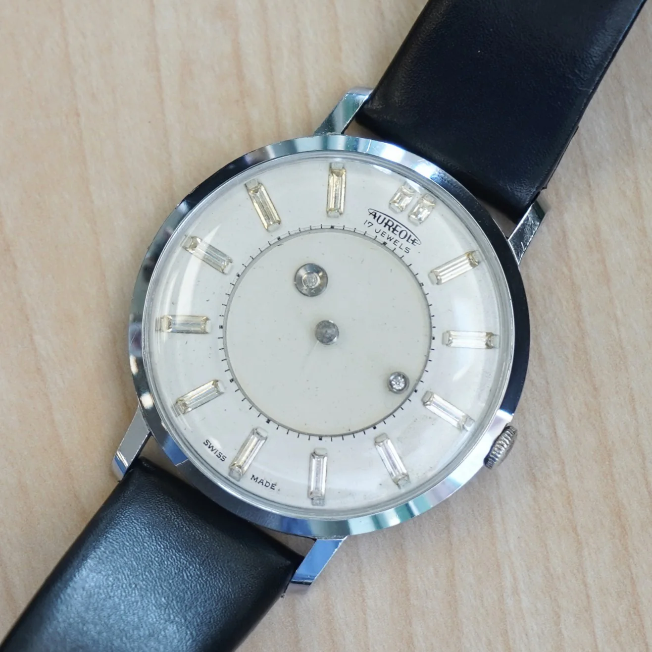 1960s AUREOLE Mystery Dial Watch 17 Jewels Diamond Dial Wristwatch Swiss Made - Image 9