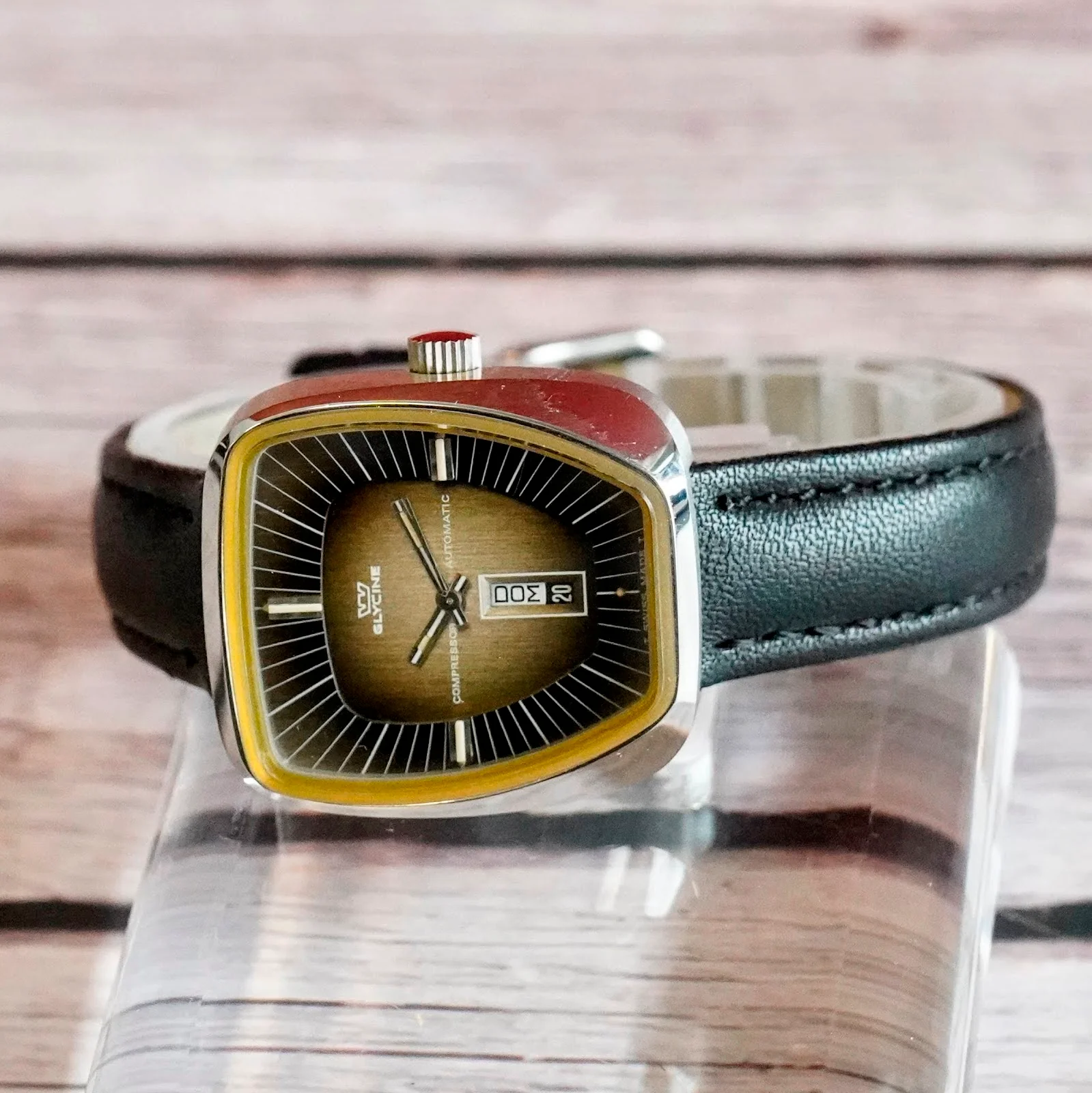 1960s Ladies Glycine Compressor Automatic Watch 365.201 Day/Date 28mm S.S. NOS - Image 6