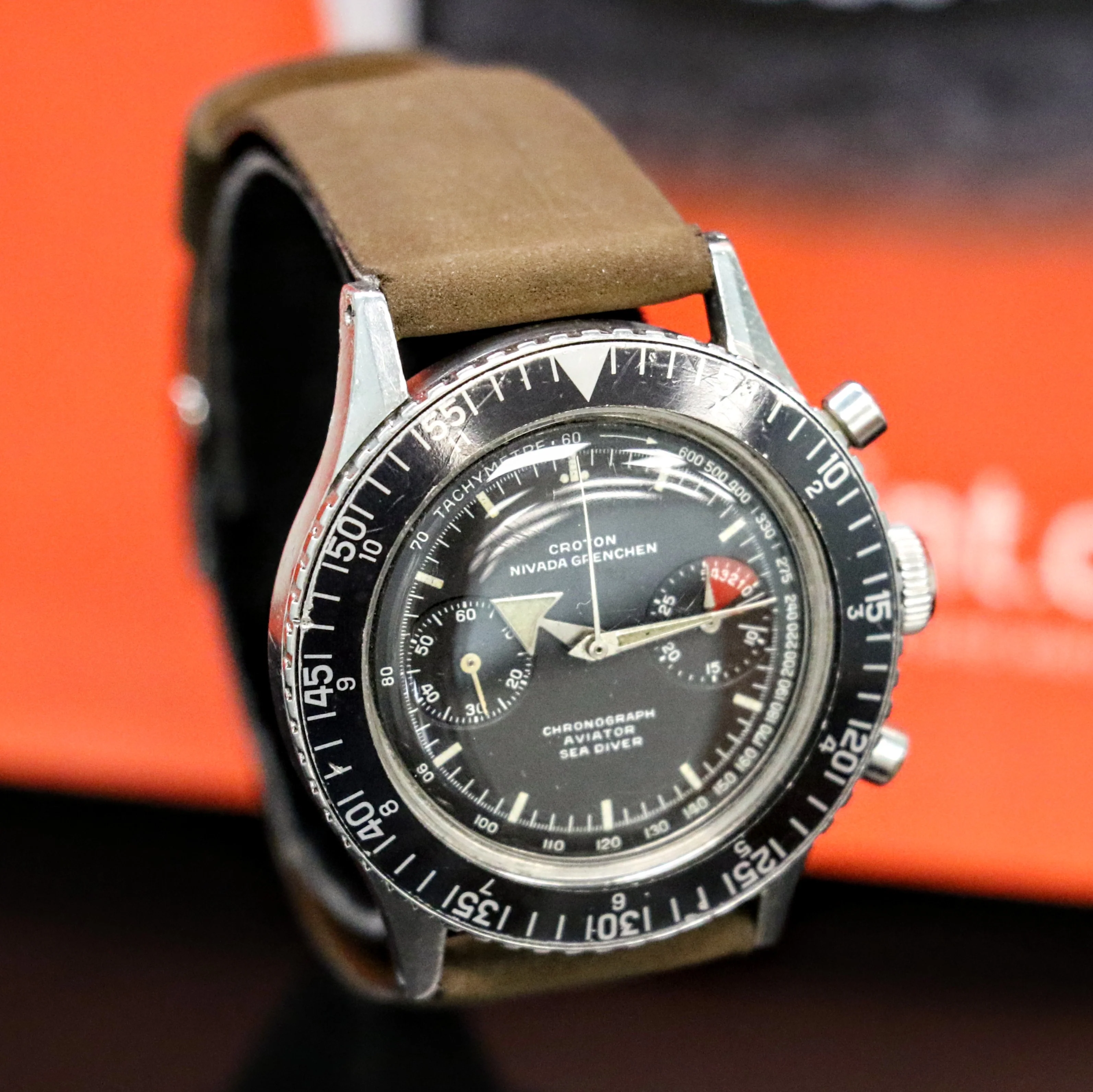 1961 CROTON Nivada Grenchen Chronograph Aviator Sea Diver Watch Venus 210 Chronomaster Wristwatch - Image 3