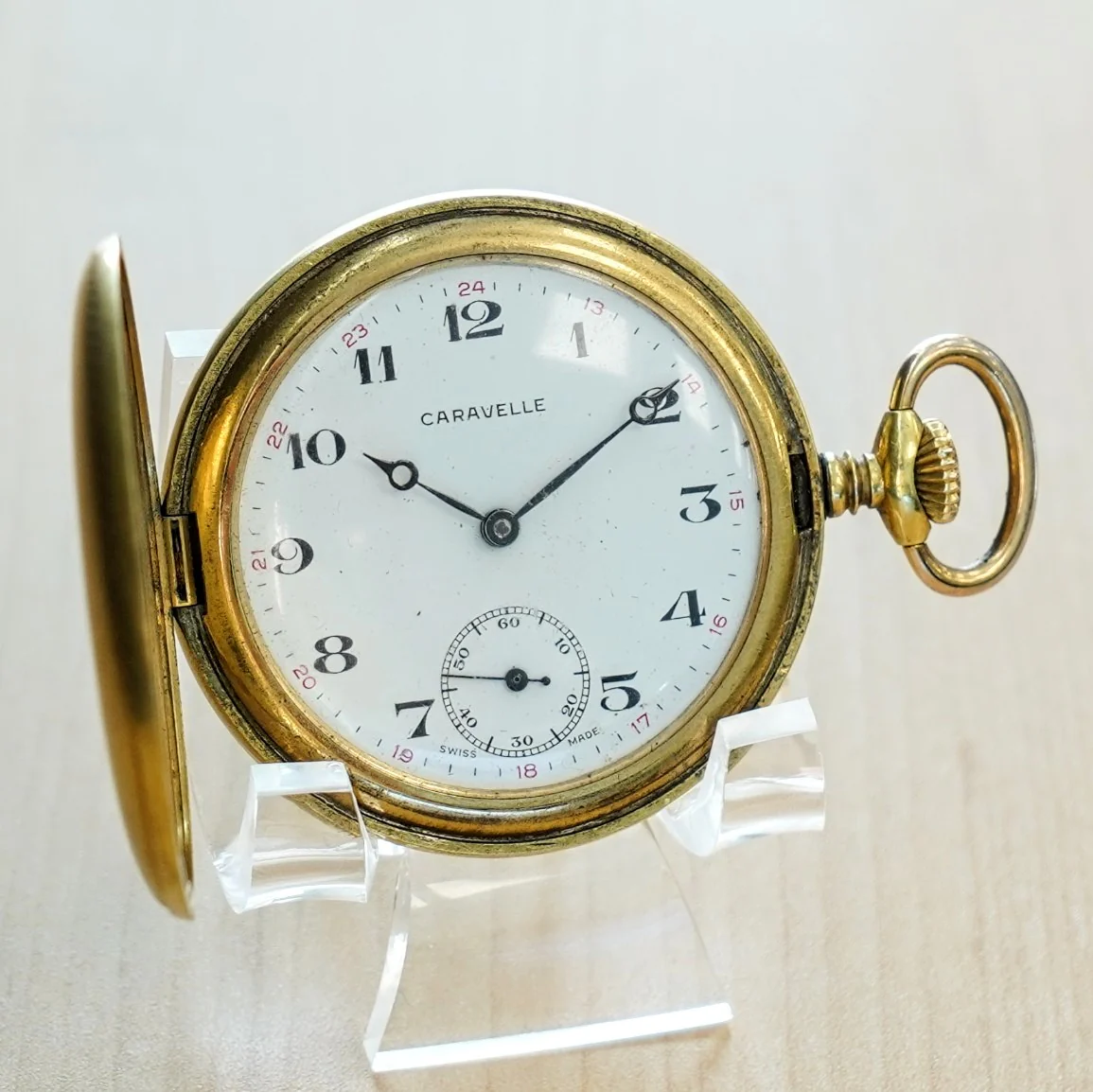 1964 CARAVELLE by Bulova Pocket Watch Hunter Case 17 Jewels Cal. 160A Swiss Made - Image 3