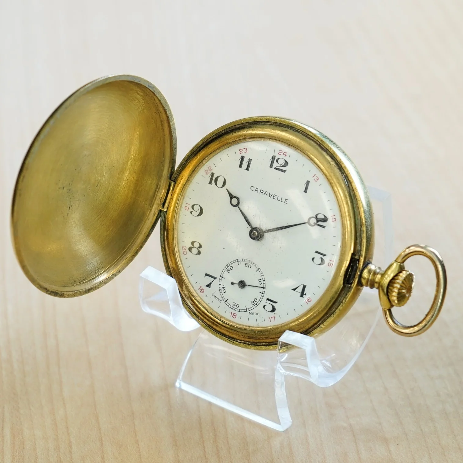 1964 CARAVELLE by Bulova Pocket Watch Hunter Case 17 Jewels Cal. 160A Swiss Made - Image 4