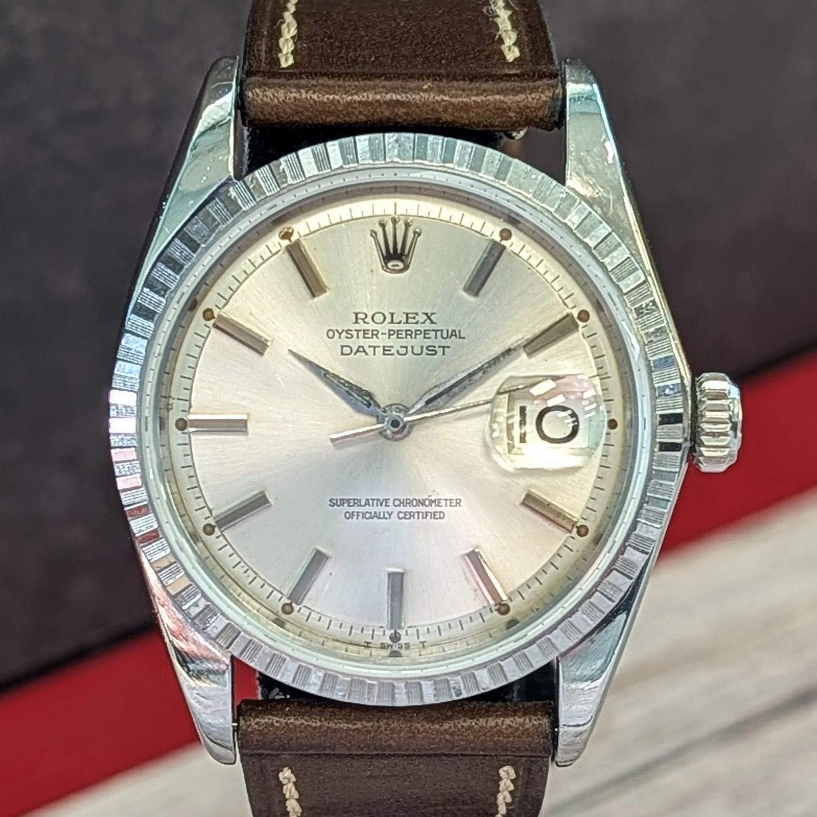 1966 Rolex Datejust 36 Watch 1603 Silver Dial Engine-Turned Bezel Wristwatch - Image 2