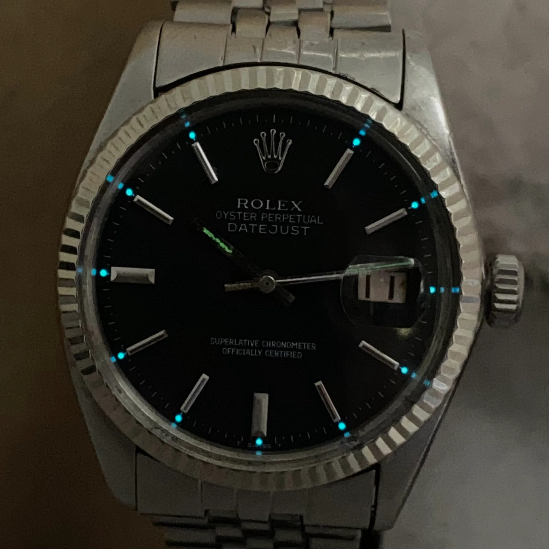 1966 ROLEX Datejust Watch Ref. 1601 Black Dial 36mm ALL S.S. & 18K White Gold Bezel Jubilee Bracelet - Image 14