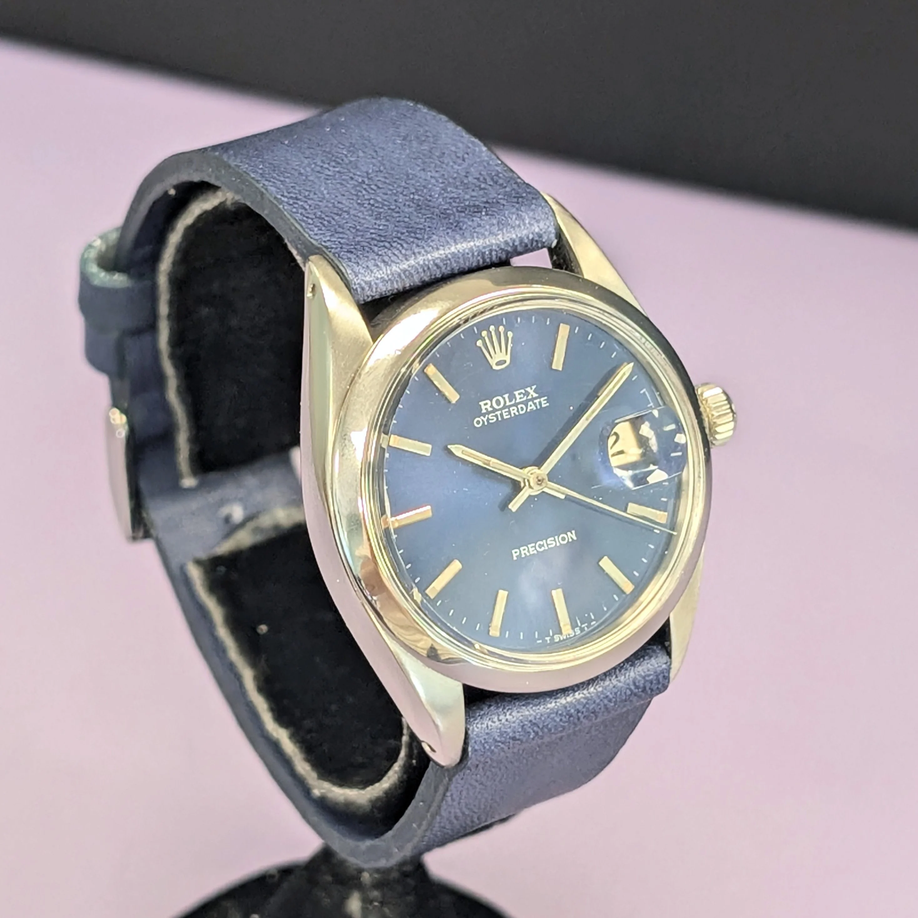 1969 Rolex Oysterdate Precision Watch 6694 Blue Dial 34mm Stainless Steel - Image 4