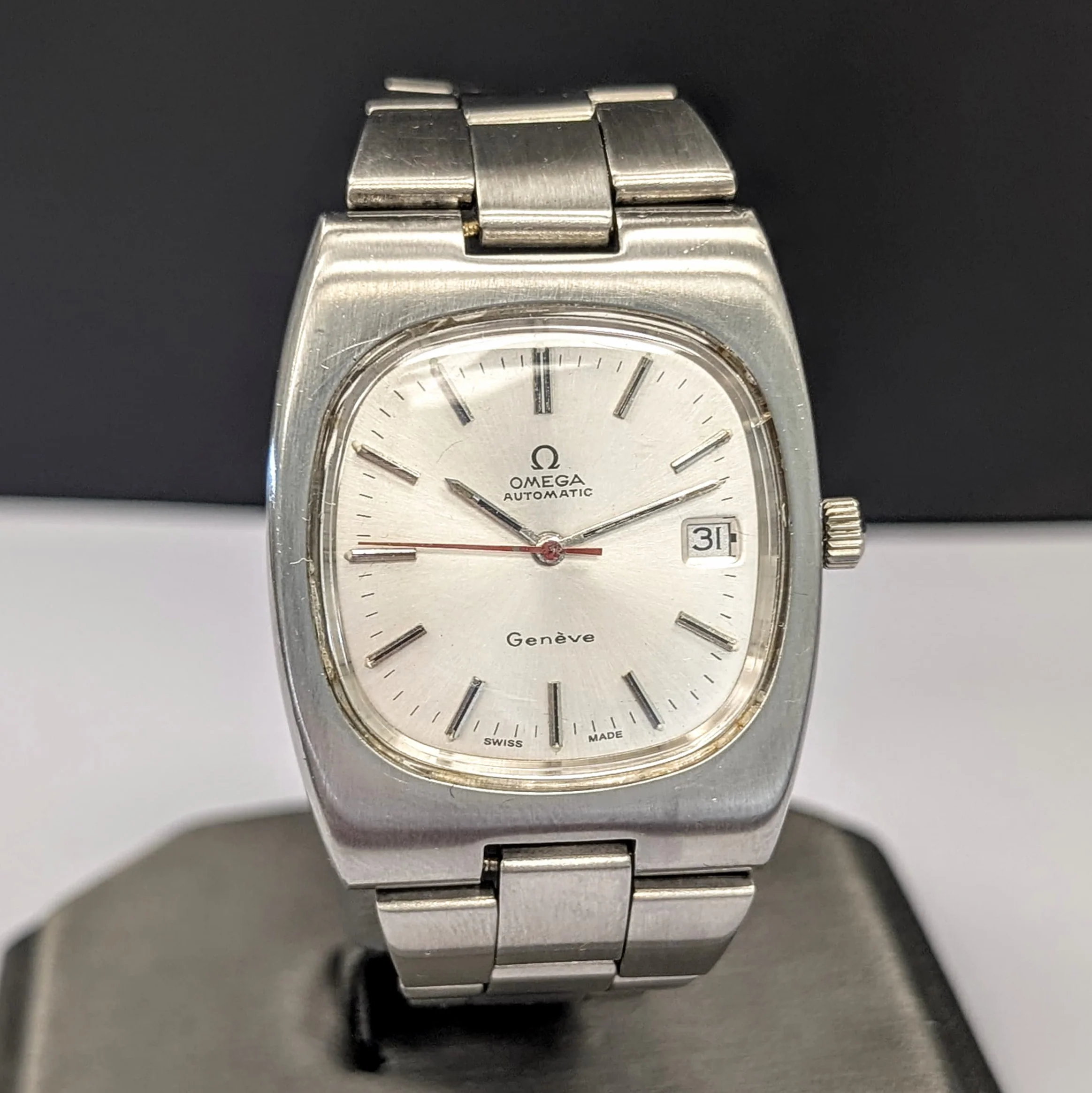 1974 Omega Geneve Automatic Watch ST 366.0835 Date Indicator Cal. 1012 36mm ALL S.S. Original Bracelet