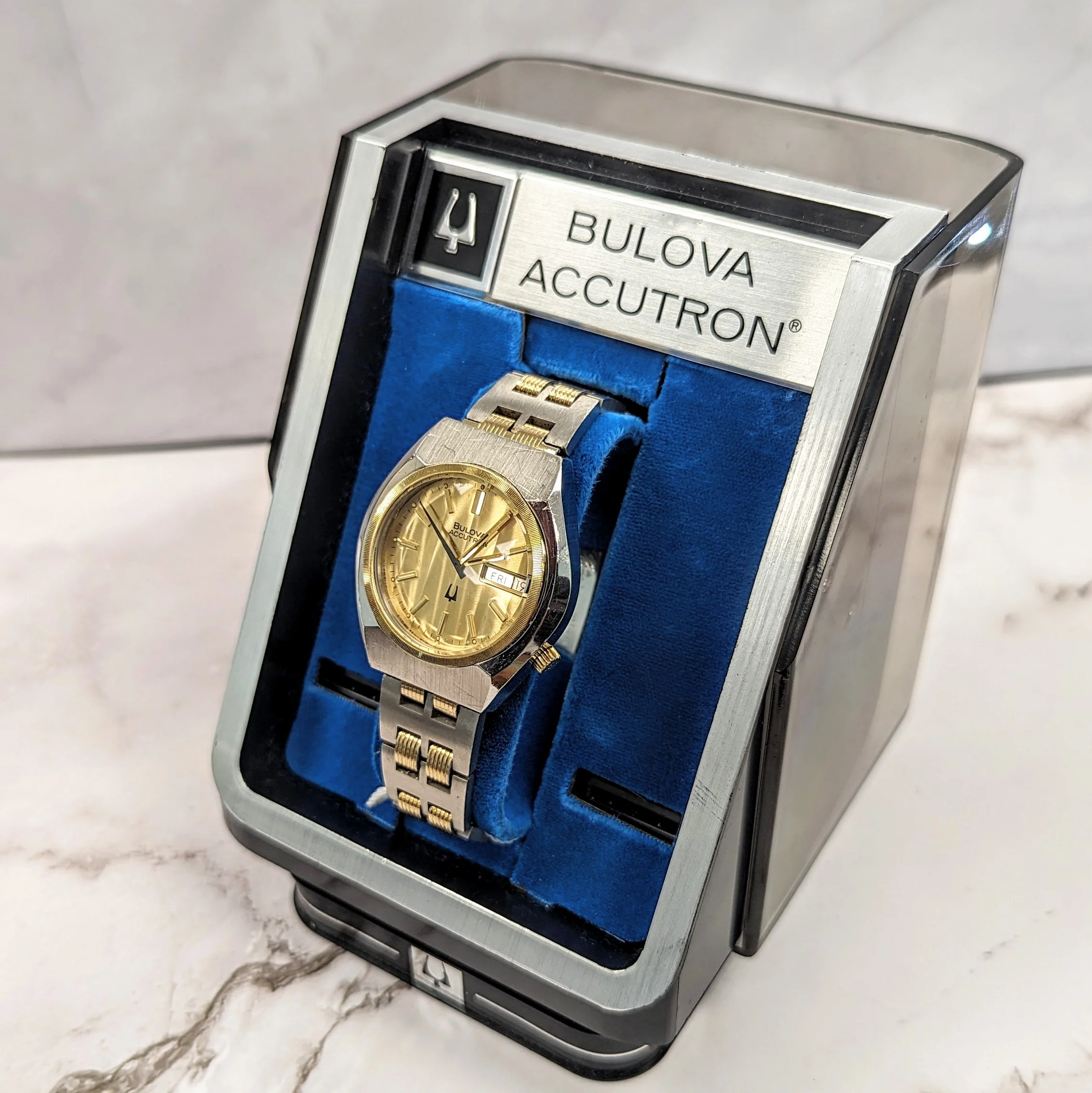 1977 Bulova Accutron Watch Day/Date ALL Two-Tone S.S. Wristwatch 2193 - ALL Original 2-Box & Papers - Image 16