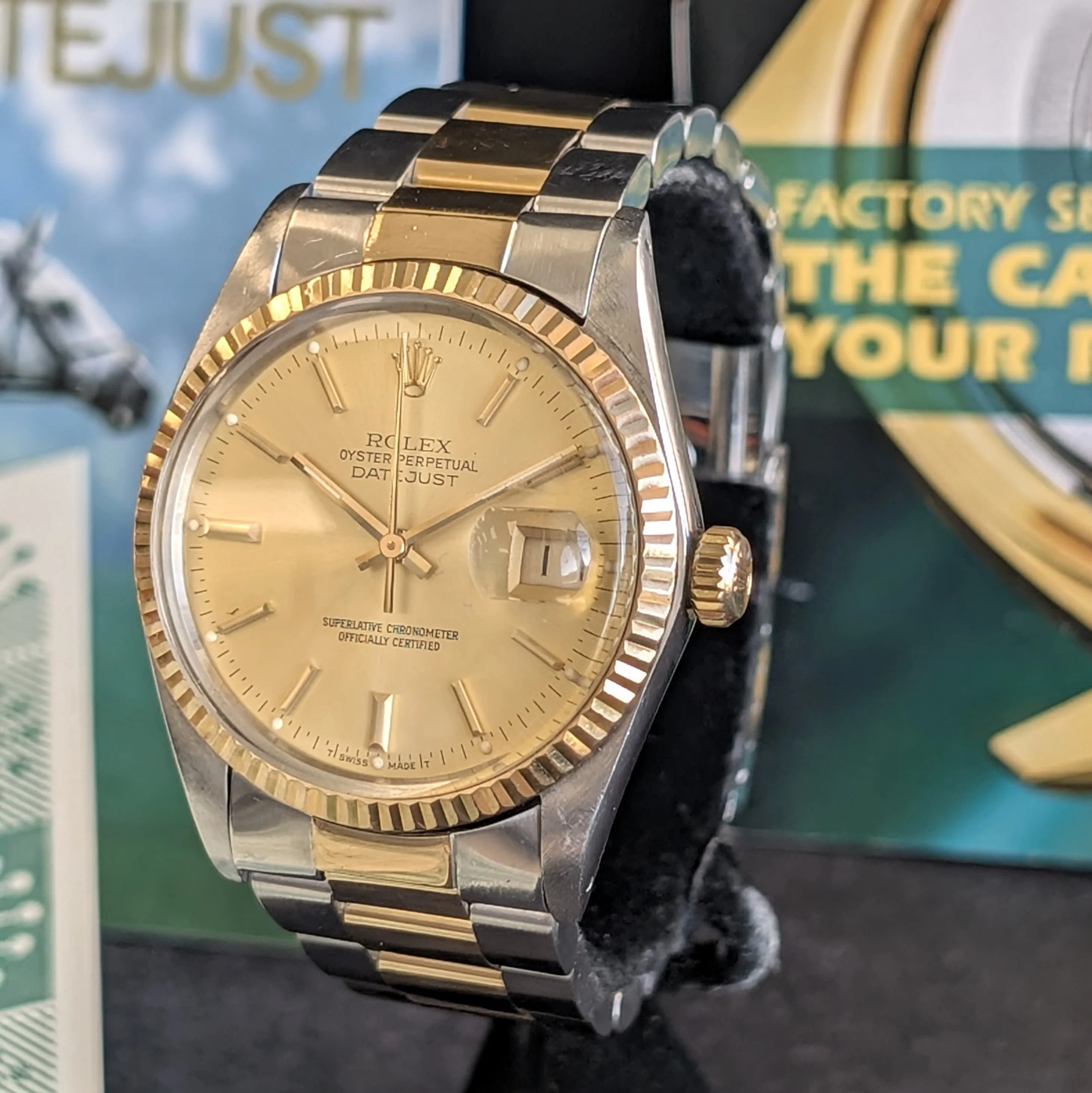 1985 Rolex Datejust 36 Watch 16013 ALL Two-Tone Factory Oyster Bracelet - Service Box & Papers! - Image 5