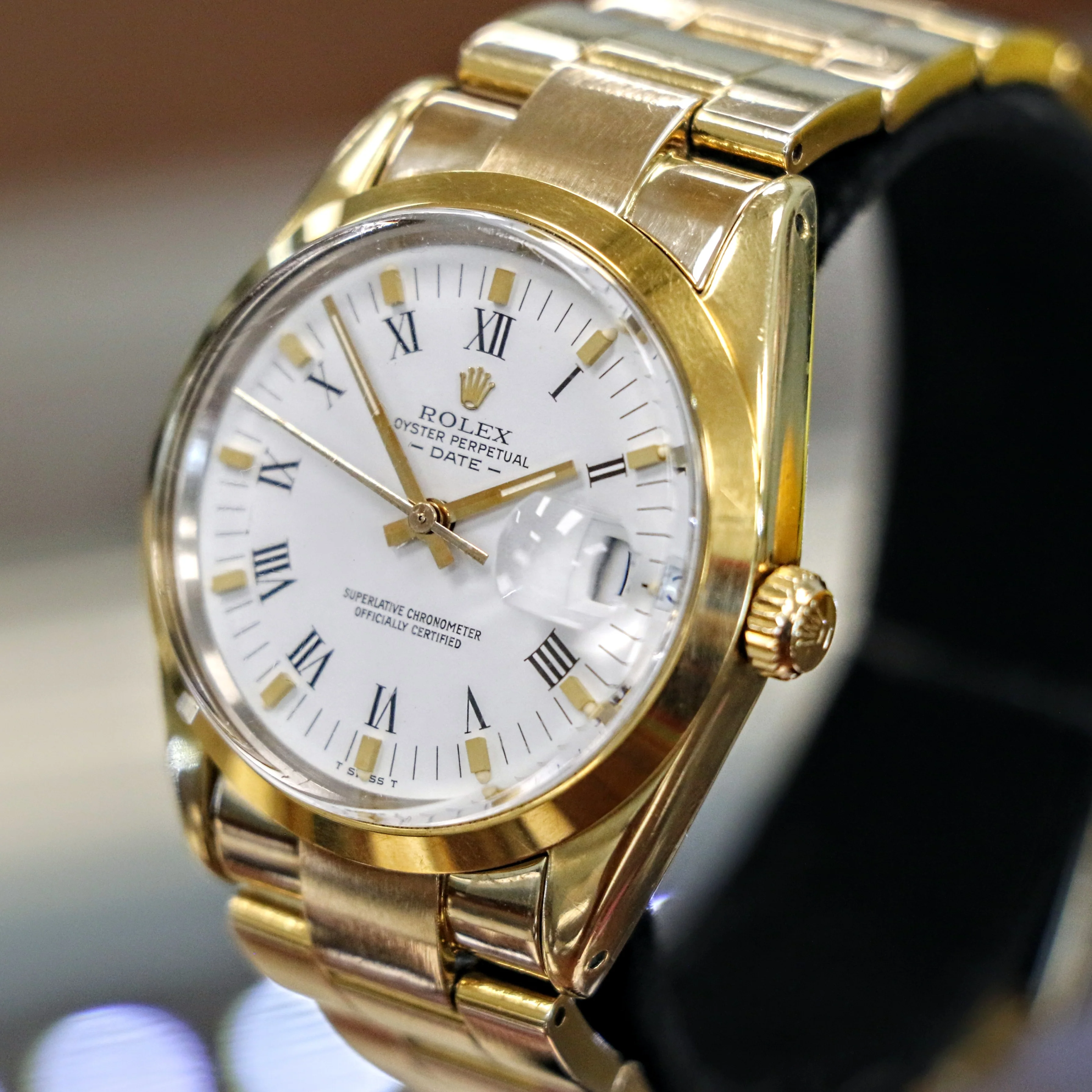 1985 ROLEX Oyster Perpetual Date 34mm Wristwatch Ref. 15505 Cal. 3035 27 Jewels Roman Numerals Dial Vintage Watch - Image 5