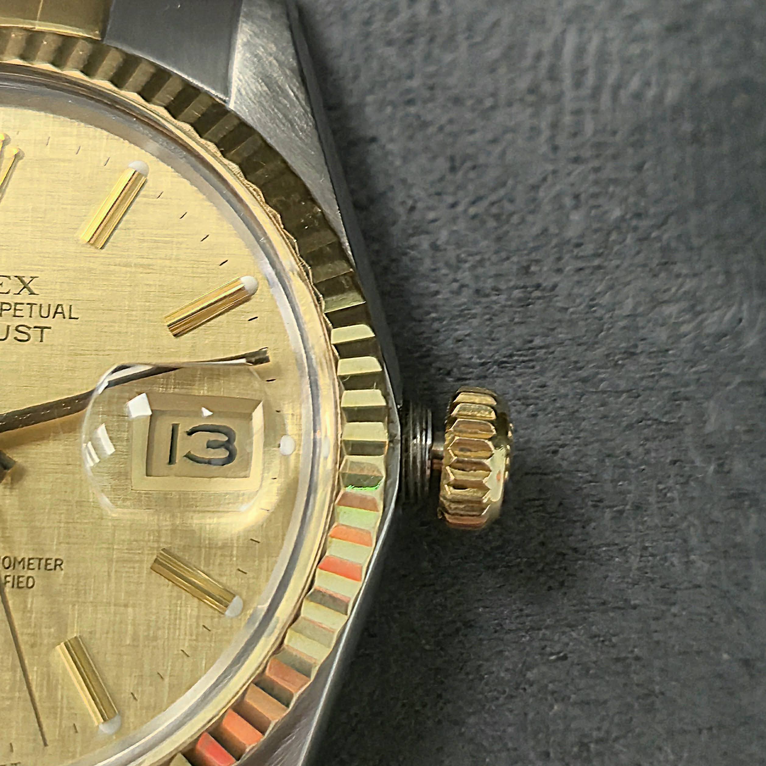1987 Rolex 16013 Datejust 36 Watch Two-Tone Gold Linen Dial Wristwatch Jubilee Bracelet - Image 6