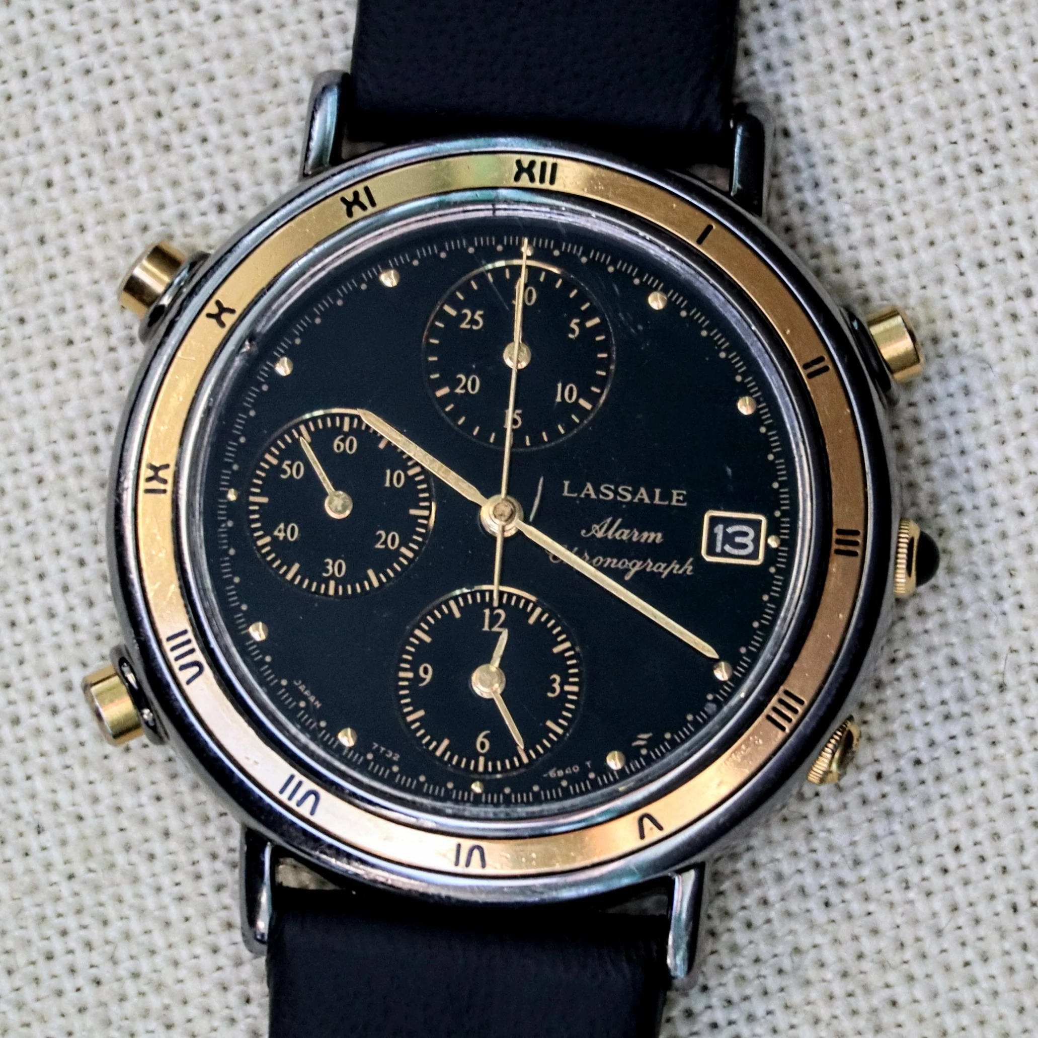 1994 Seiko LASSALE Alarm Chronograph Watch 7T32-6B39 Black Dial Wristwatch - Image 8