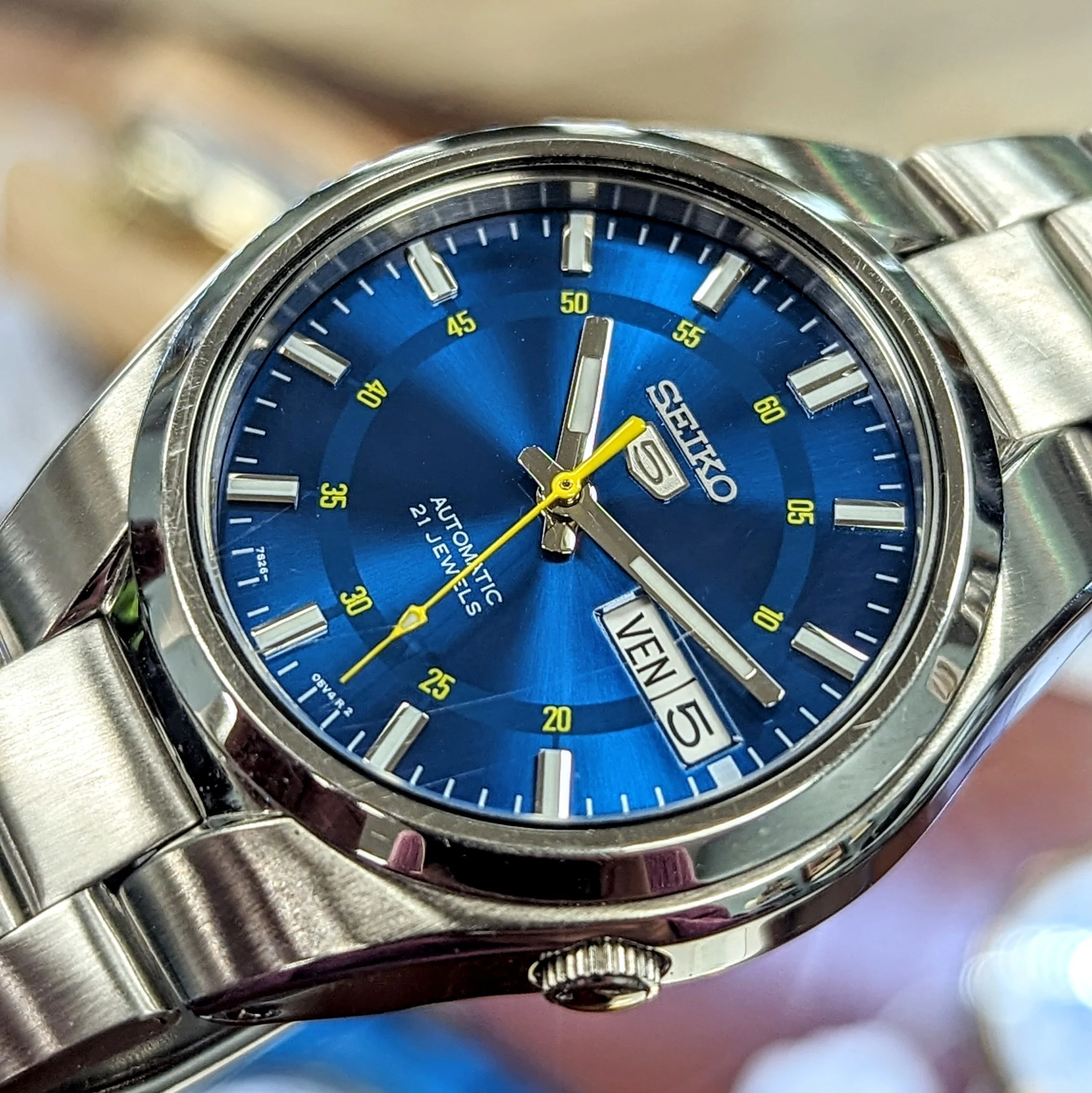 2016 SEIKO 5 Automatic Watch 21 Jewels 7S26-02F0 Blue Dial Display Back Wristwatch Day/Date - Image 10