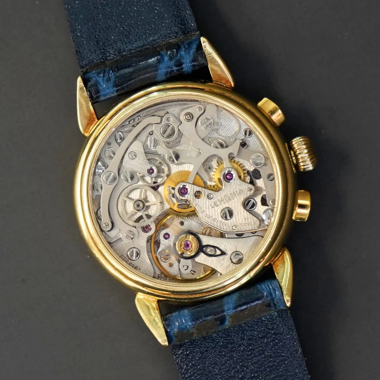A.E.W.C. Chronograph Watch 18K Gold 17 Jewels Display Back 15108.2 Lemania Movement - Image 13