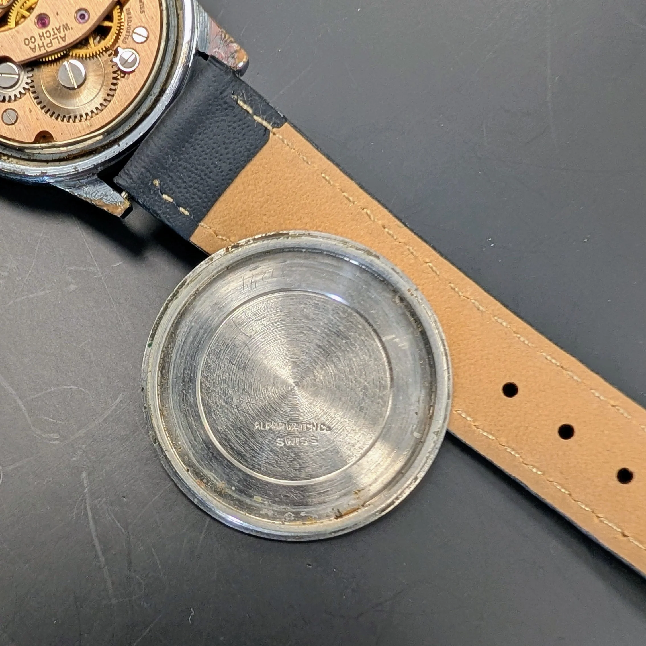 Vintage Alpha 24-Hour Dial Military Watch 17 Jewels 33mm FHF 28 Swiss Wristwatch - Image 12