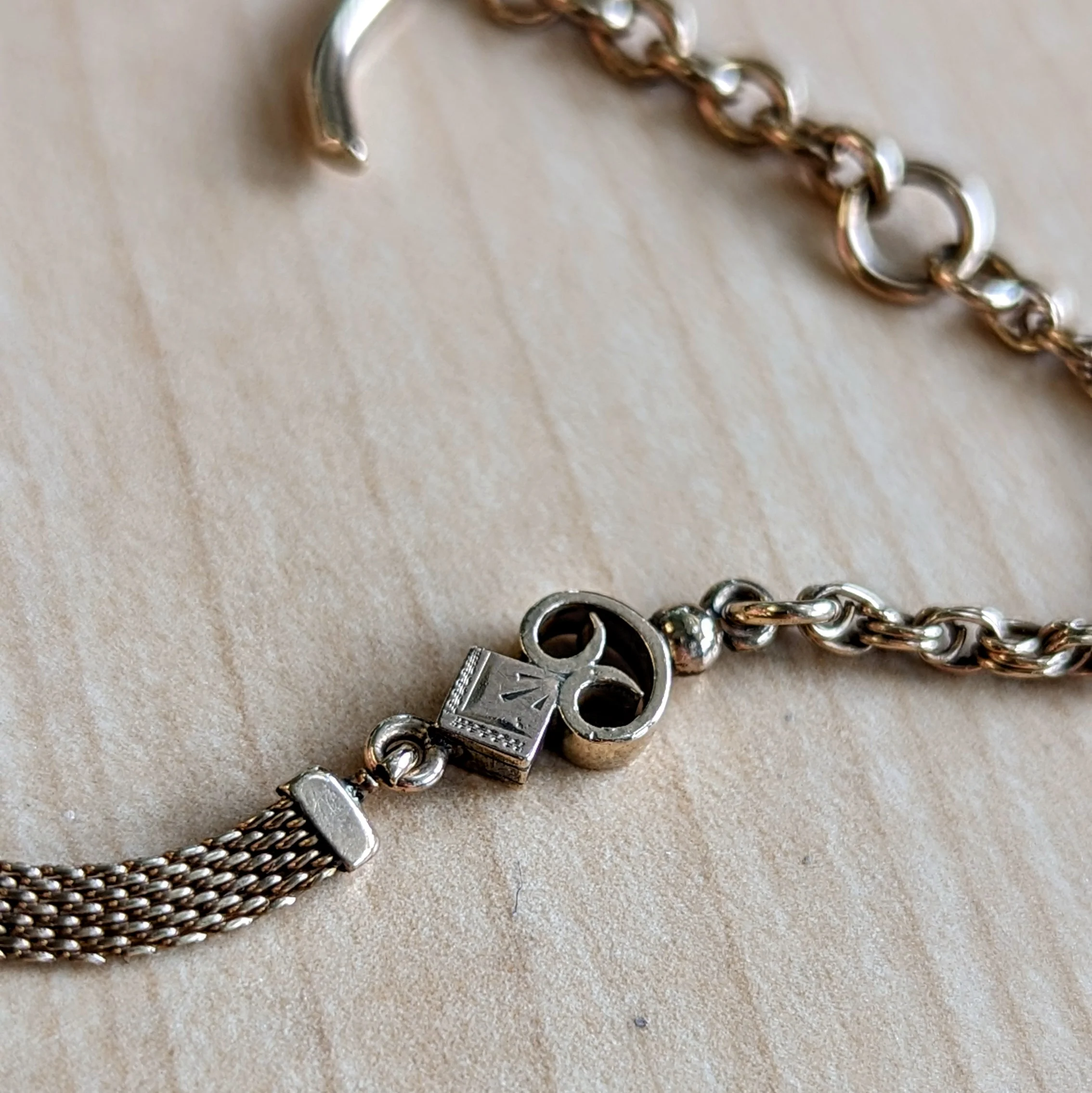 Art Deco Gold Filled Pocket Watch Link & Mesh CHAIN with a Ball Fob - Image 5