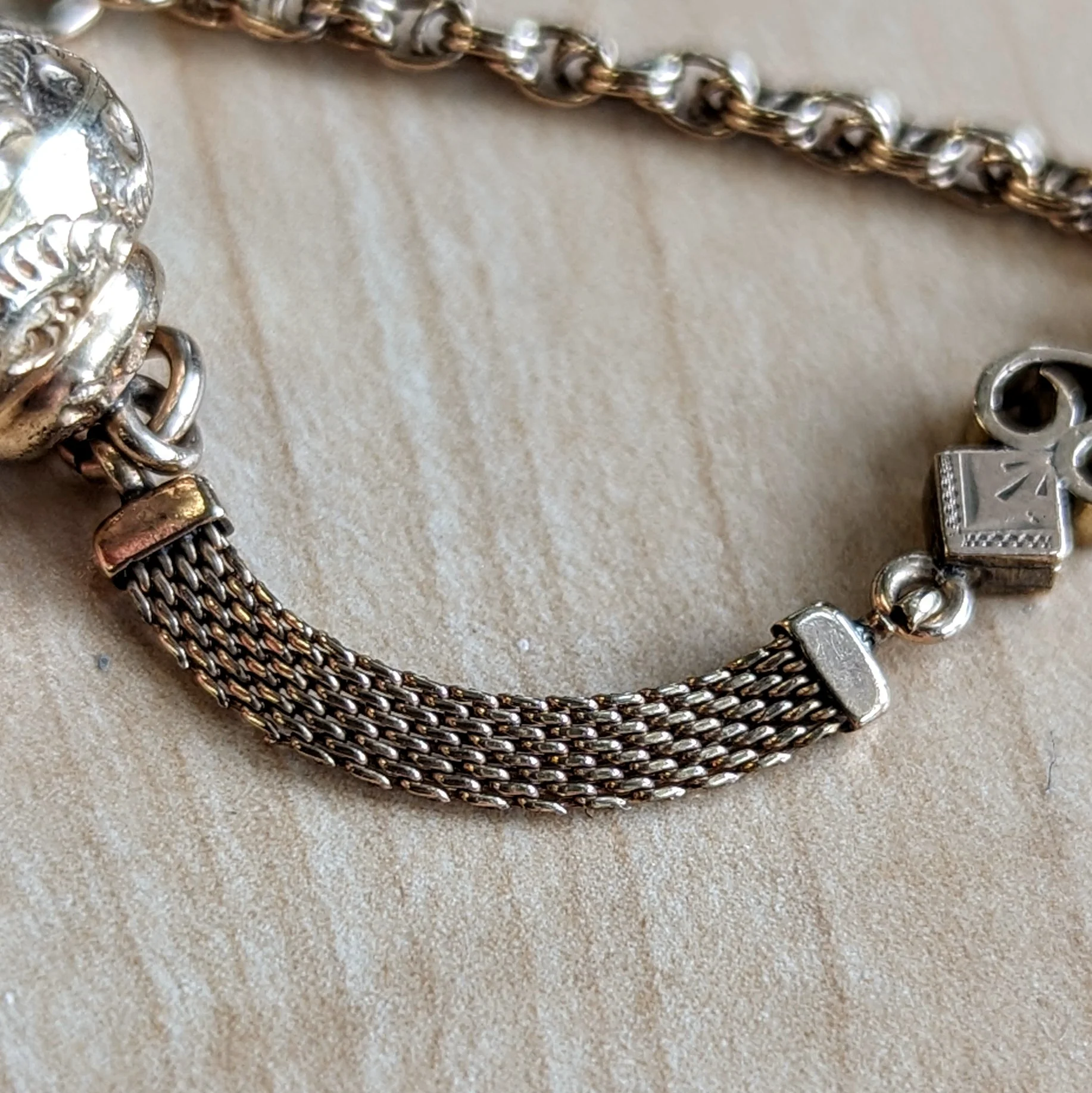 Art Deco Gold Filled Pocket Watch Link & Mesh CHAIN with a Ball Fob - Image 6