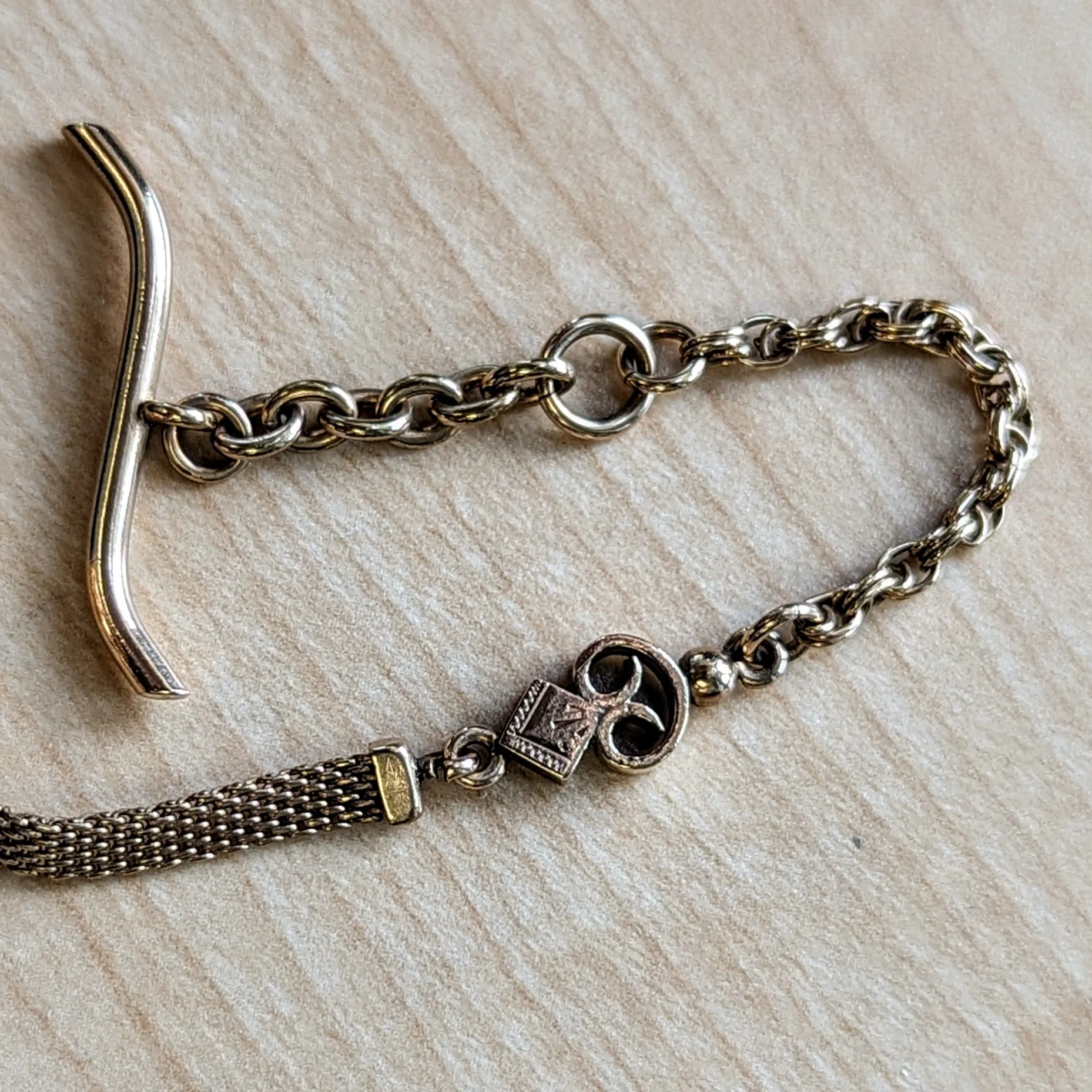 Art Deco Gold Filled Pocket Watch Link & Mesh CHAIN with a Ball Fob - Image 8
