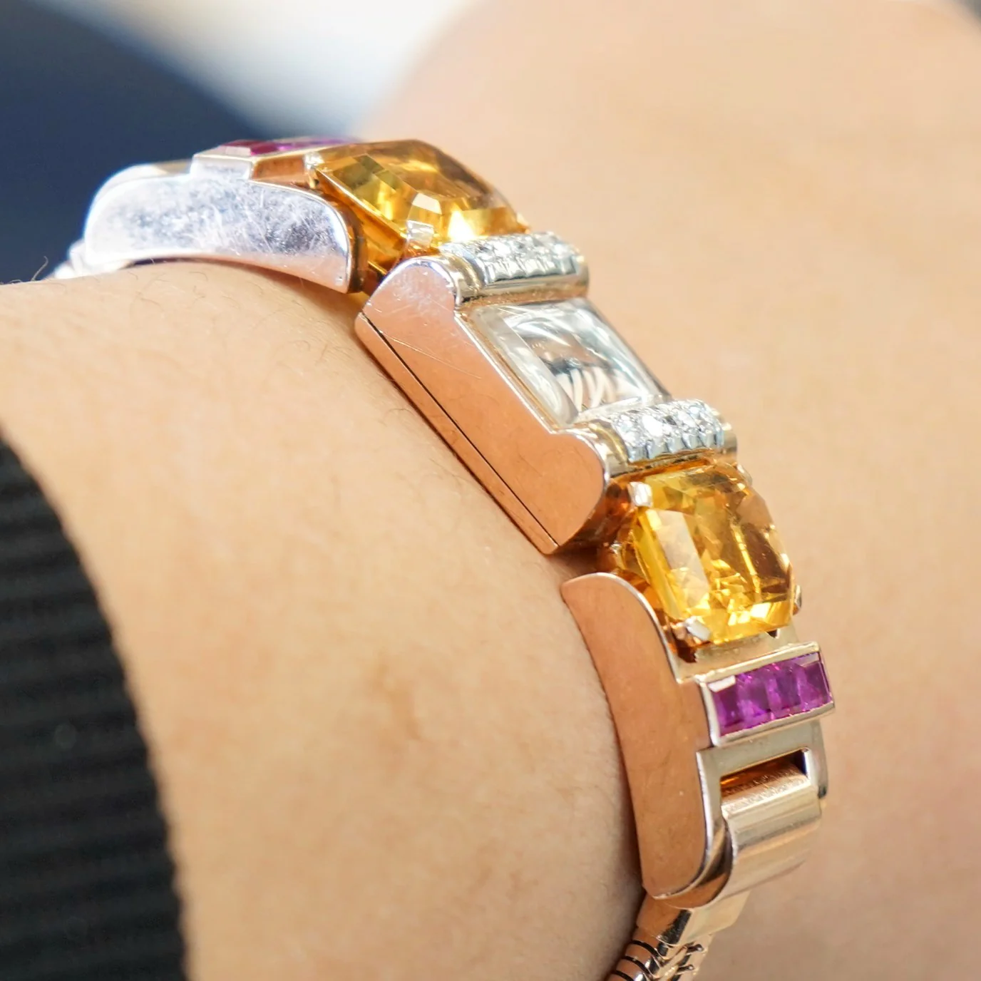 Art Deco Ladies' 14K Rose Gold Cocktail Watch Diamonds, Citrines, & Rubies Wristwatch by Pery - Image 13