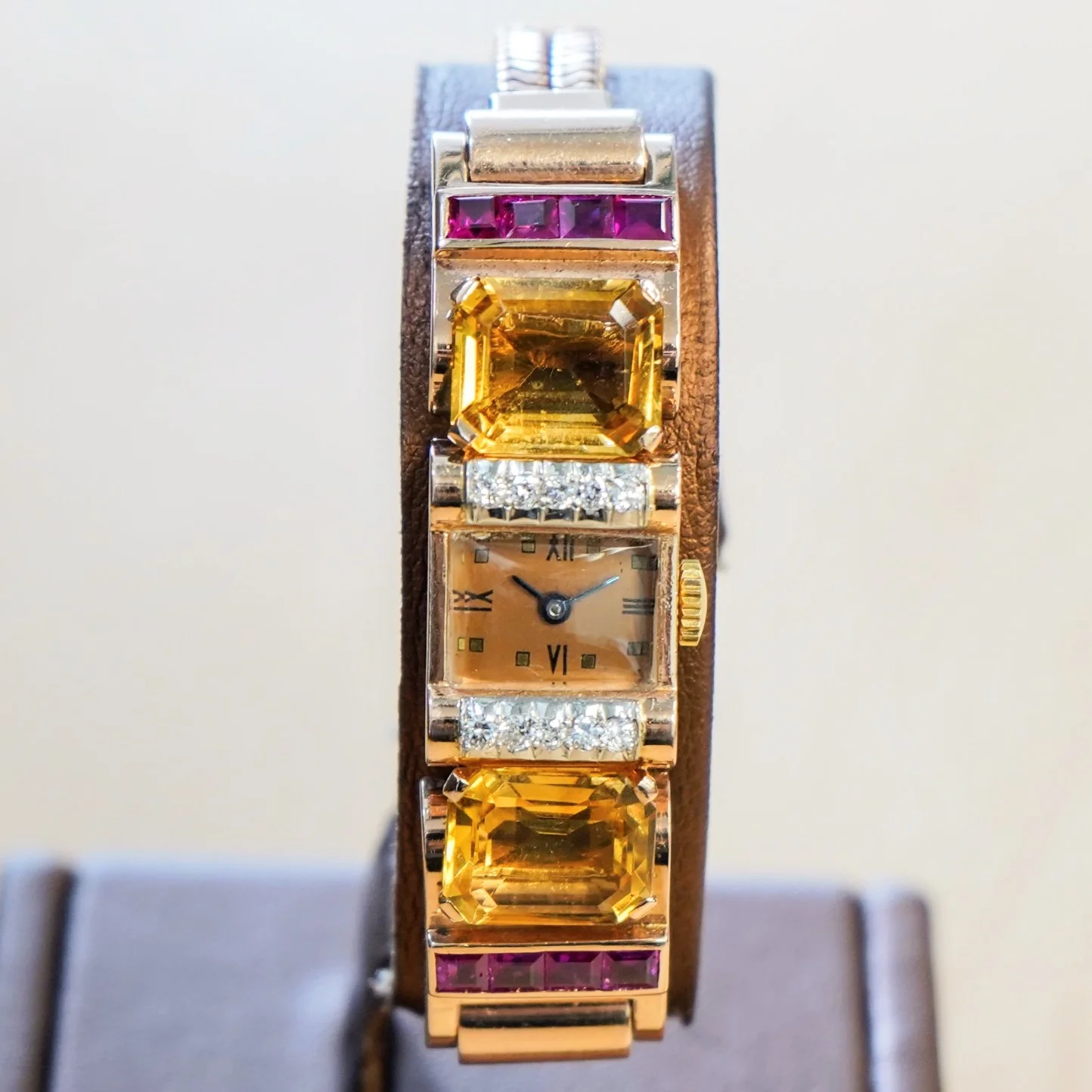 Art Deco Ladies' 14K Rose Gold Cocktail Watch Diamonds, Citrines, & Rubies Wristwatch by Pery - Image 18
