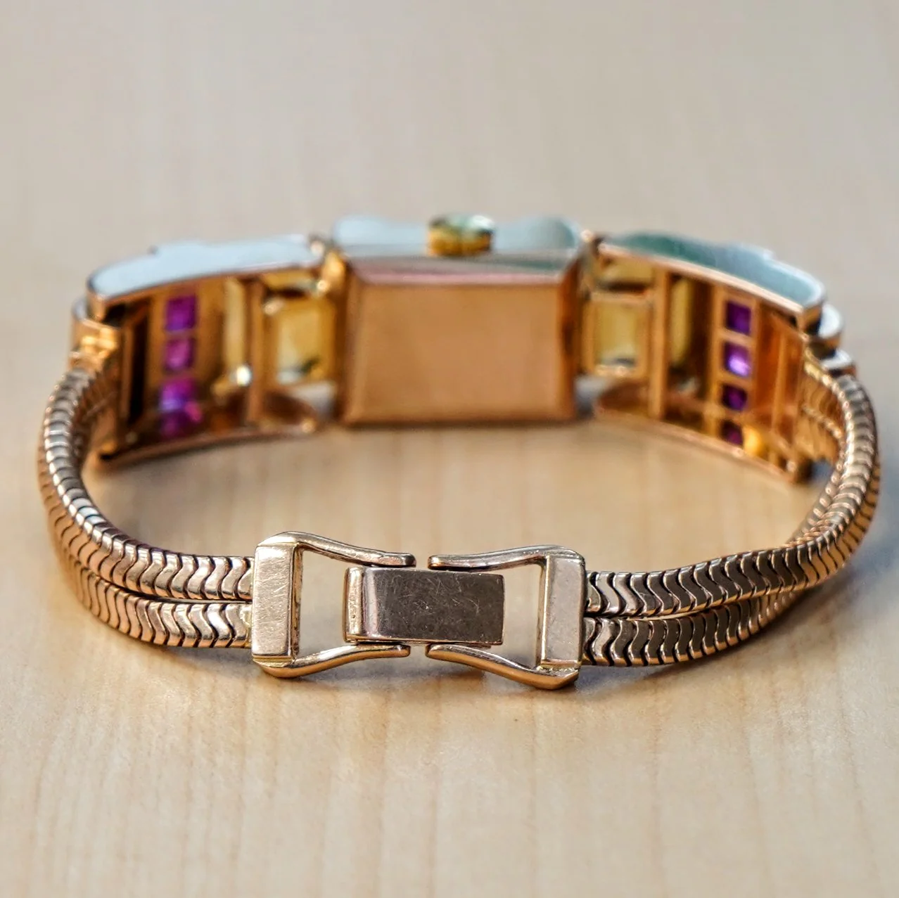 Art Deco Ladies' 14K Rose Gold Cocktail Watch Diamonds, Citrines, & Rubies Wristwatch by Pery - Image 6