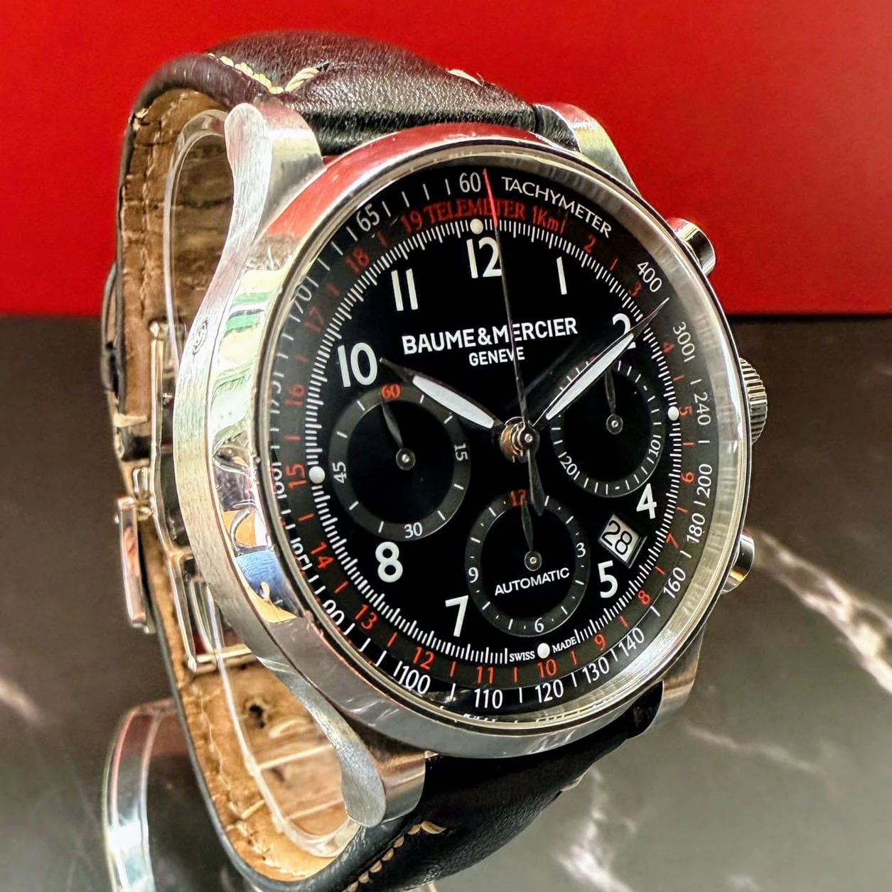 Baume & Mercier Capeland Watch 65687 Auto Chrono Black Dial 42mm SS Wristwatch – Original Strap - Image 3