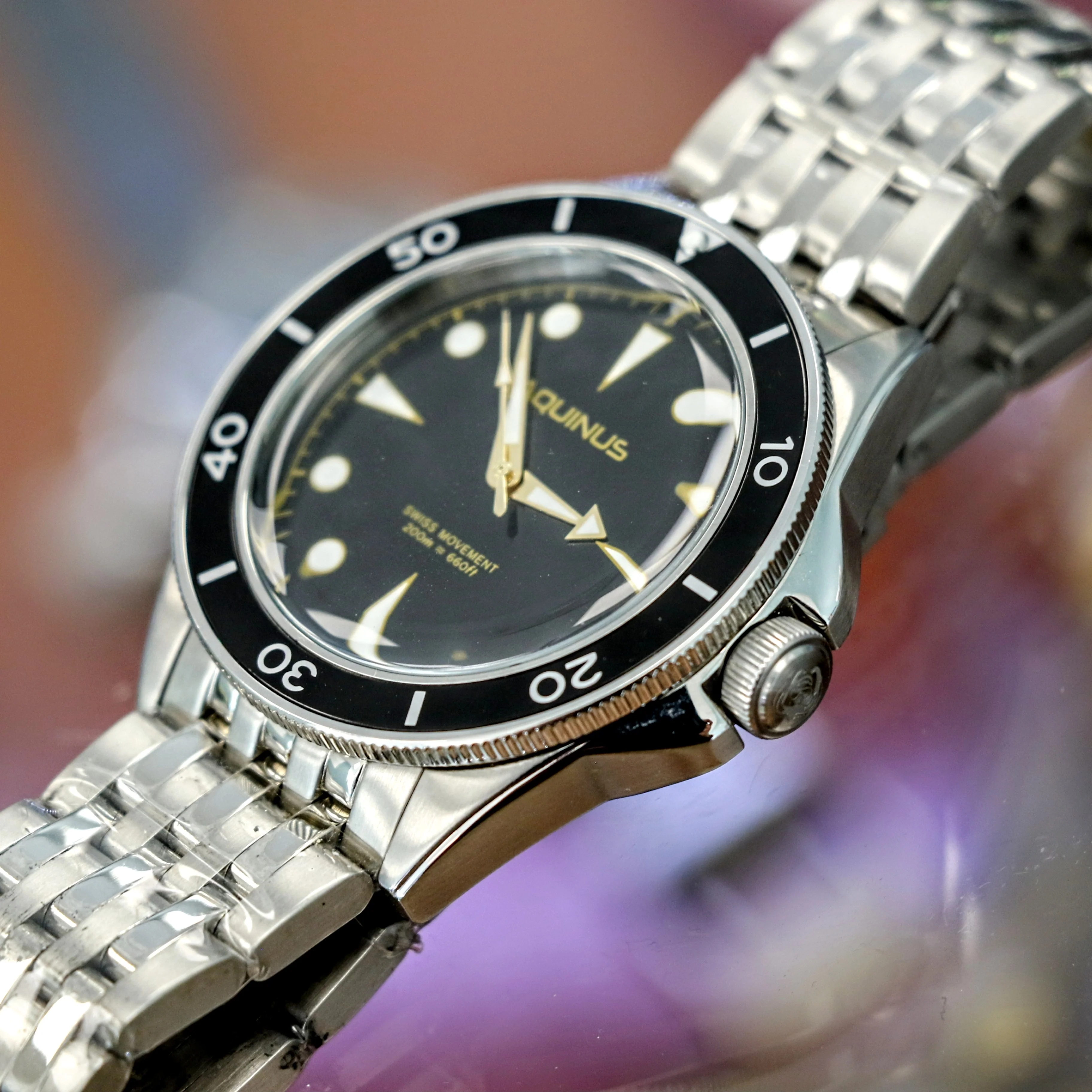 Brand-New! AQUINUS Marellio Dive Watch 200m Ref. ASSQR7BSBR001 Swiss Made Wristwatch ALL S.S. - Image 7