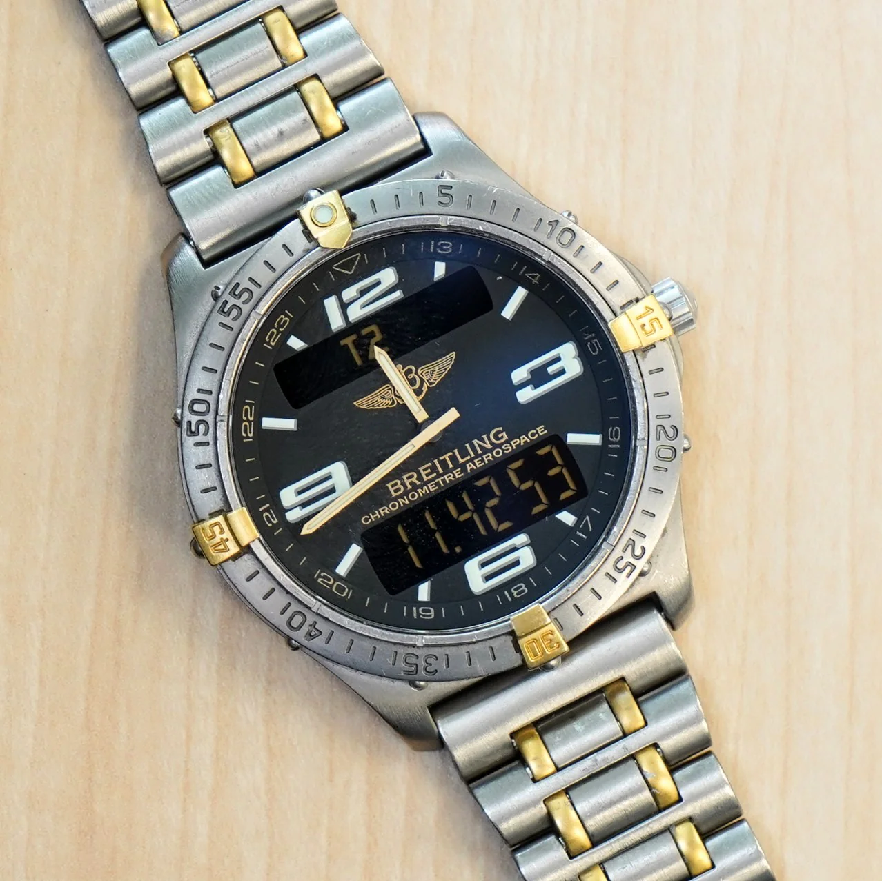 BREITLING Aerospace Navimeter Watch F75362 Perpetual Alarm Wristwatch Titanium & Gold - IN BOX! - Image 10