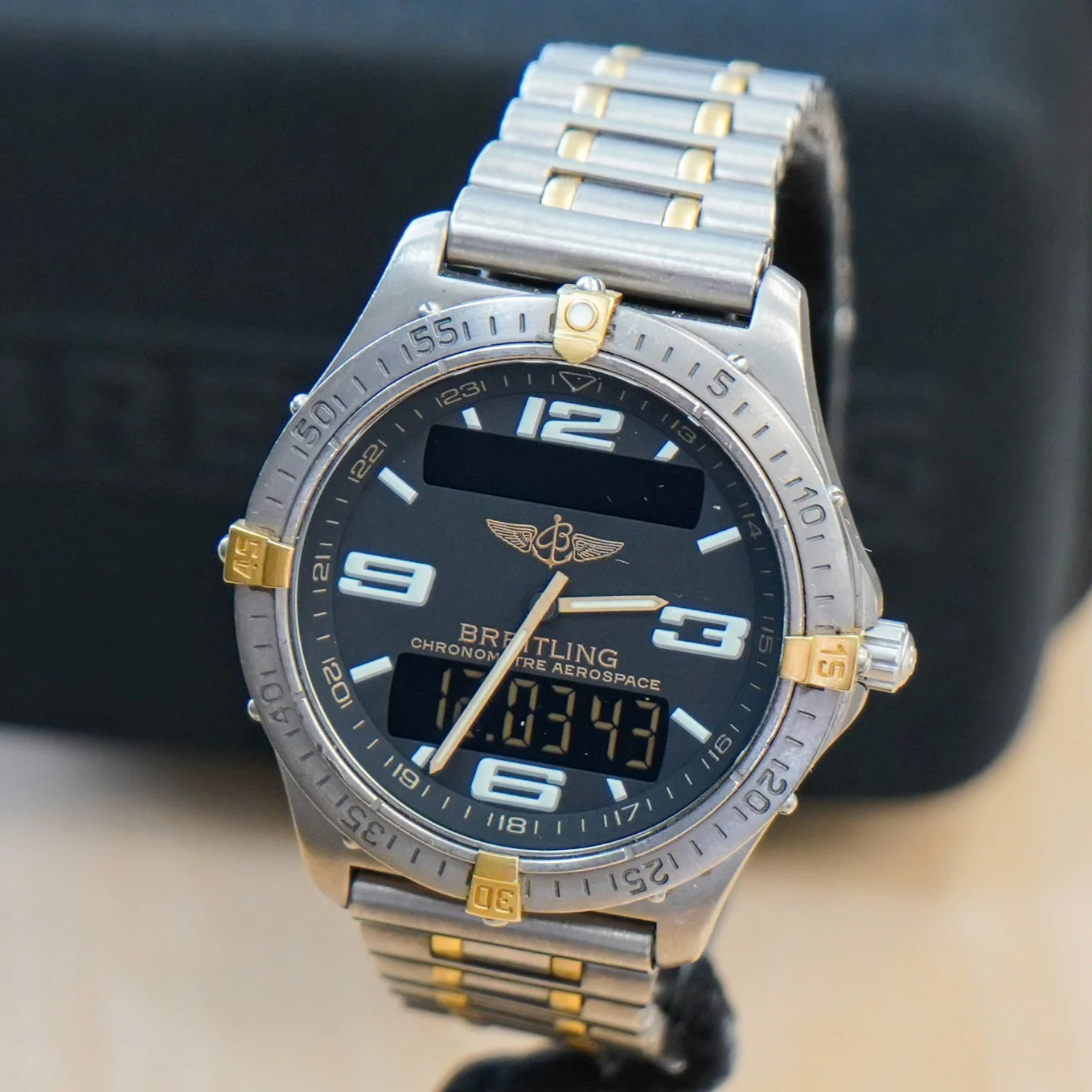 BREITLING Aerospace Navimeter Watch F75362 Perpetual Alarm Wristwatch Titanium & Gold - IN BOX! - Image 14