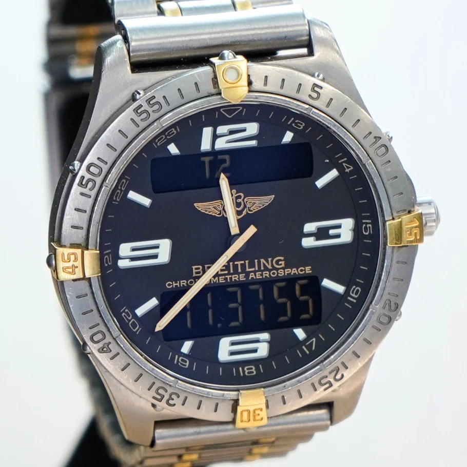 BREITLING Aerospace Navimeter Watch F75362 Perpetual Alarm Wristwatch Titanium & Gold - IN BOX! - Image 4
