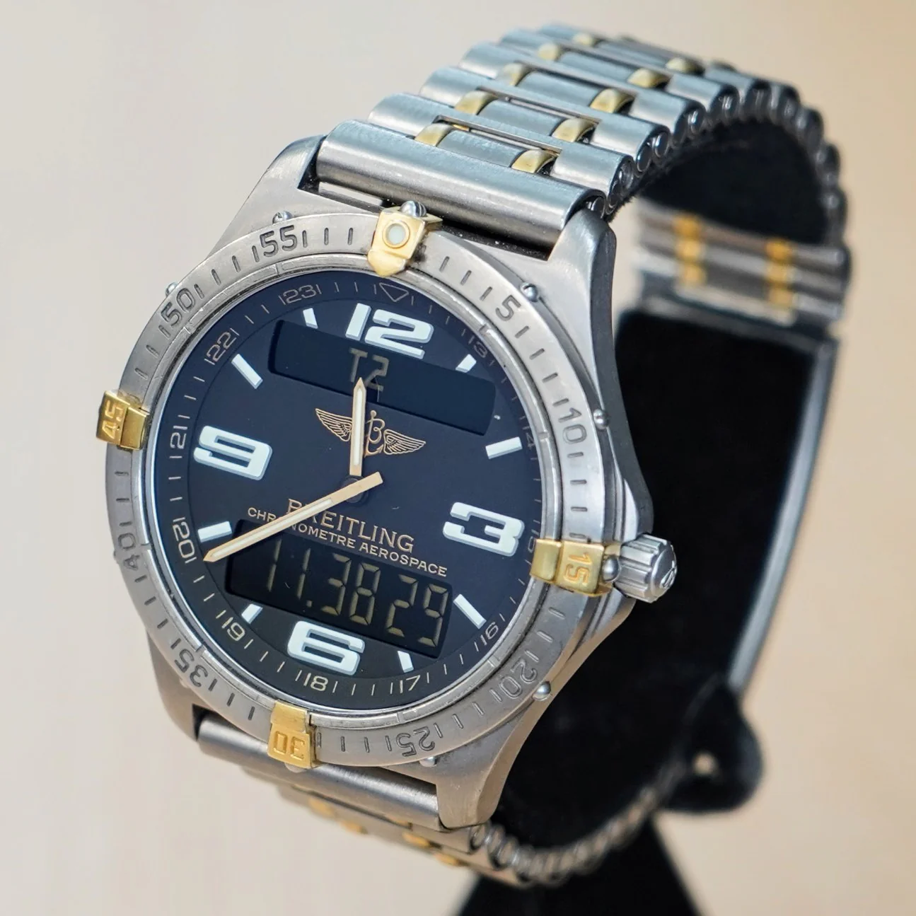 BREITLING Aerospace Navimeter Watch F75362 Perpetual Alarm Wristwatch Titanium & Gold - IN BOX! - Image 5
