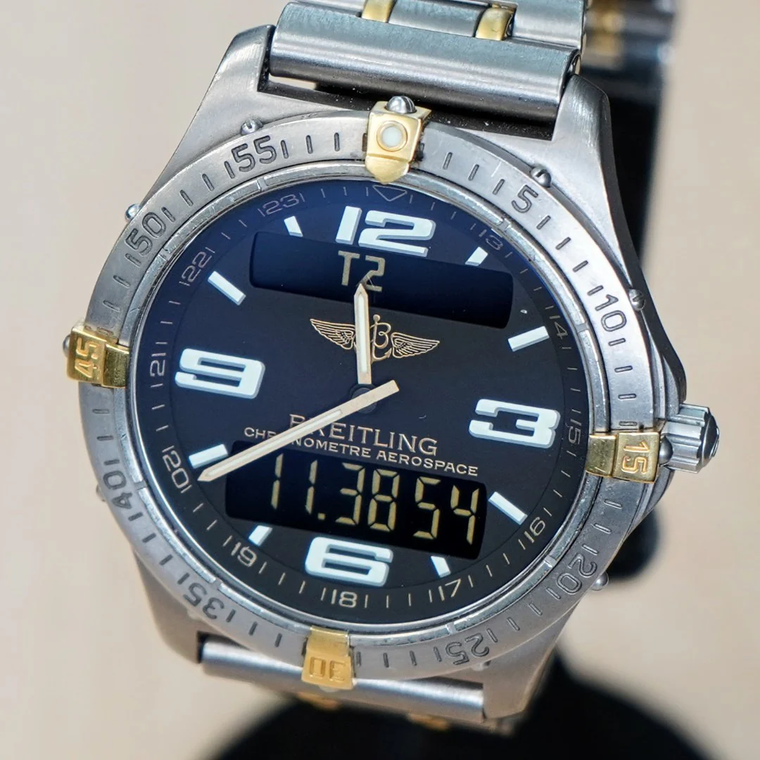 BREITLING Aerospace Navimeter Watch F75362 Perpetual Alarm Wristwatch Titanium & Gold - IN BOX! - Image 6