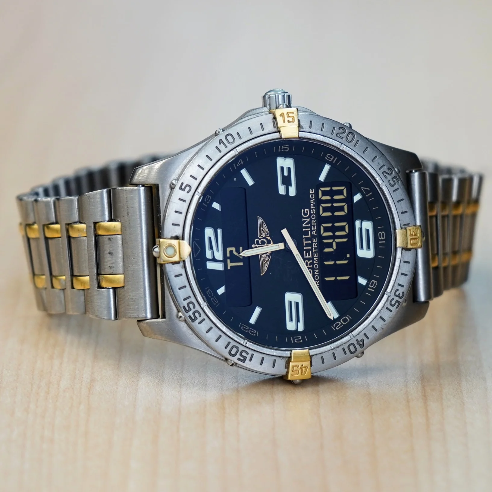 BREITLING Aerospace Navimeter Watch F75362 Perpetual Alarm Wristwatch Titanium & Gold - IN BOX! - Image 7
